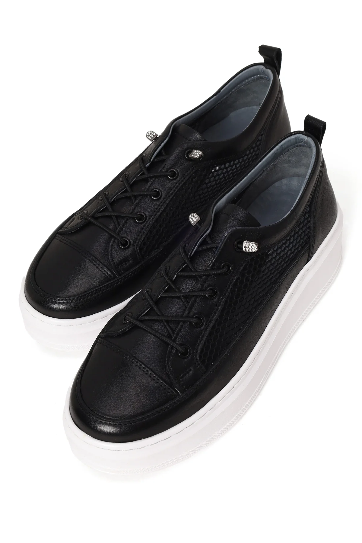 Kadın Siyah Bağcıklı Kalın Tabanlı Deri Sneaker - Image 10