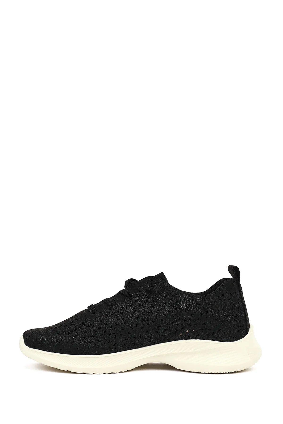 Kadın Siyah Bağcıklı Kalın Tabanlı Desenli Kumaş Comfort Sneaker - Image 3
