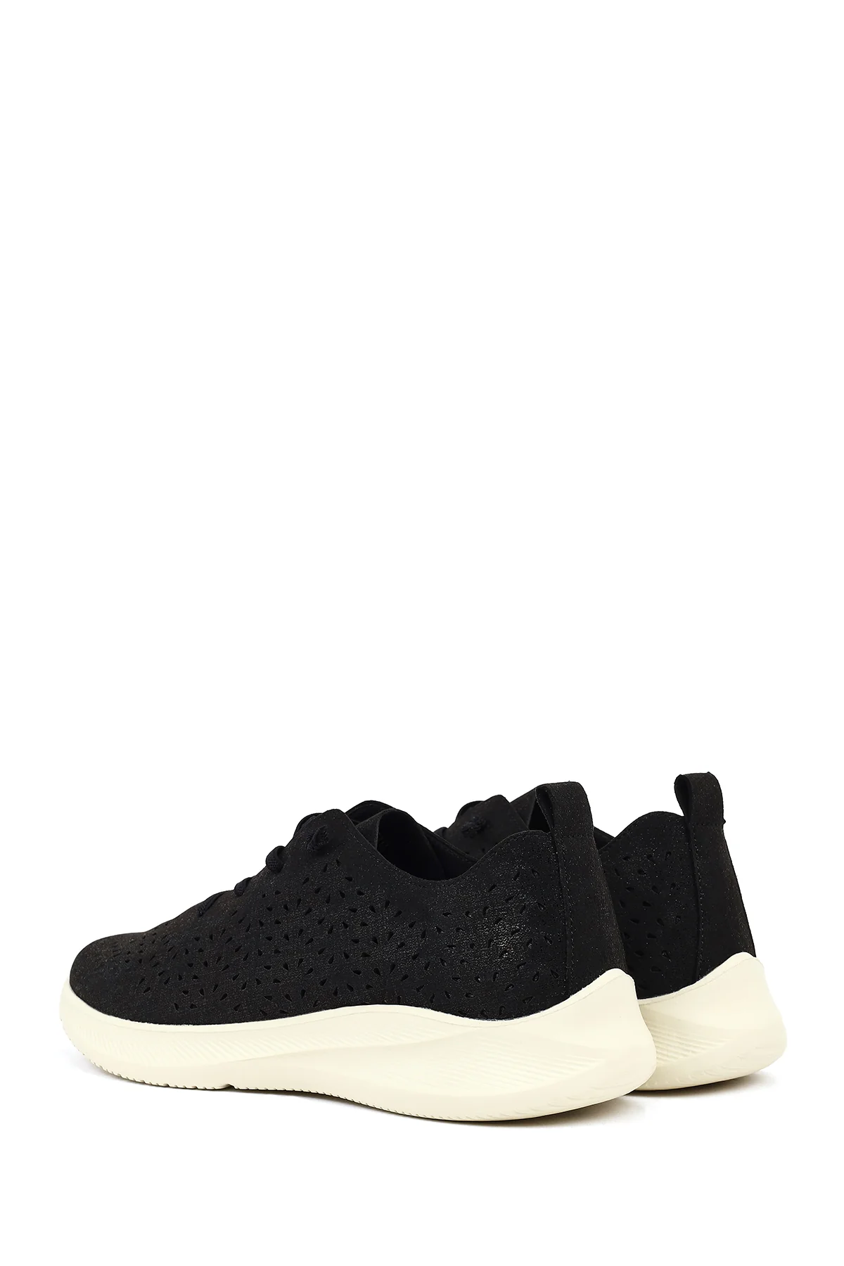 Kadın Siyah Bağcıklı Kalın Tabanlı Desenli Kumaş Comfort Sneaker - Image 6
