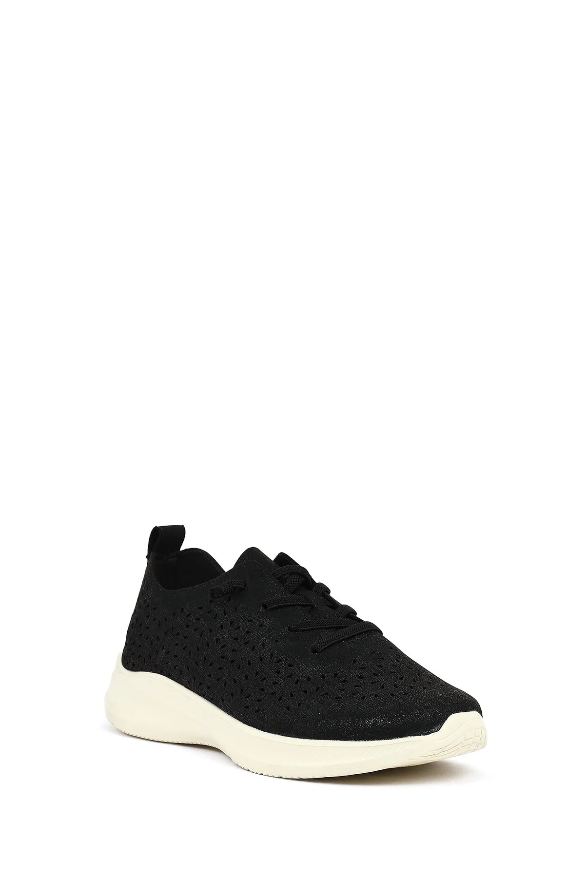 Kadın Siyah Bağcıklı Kalın Tabanlı Desenli Kumaş Comfort Sneaker - Image 7