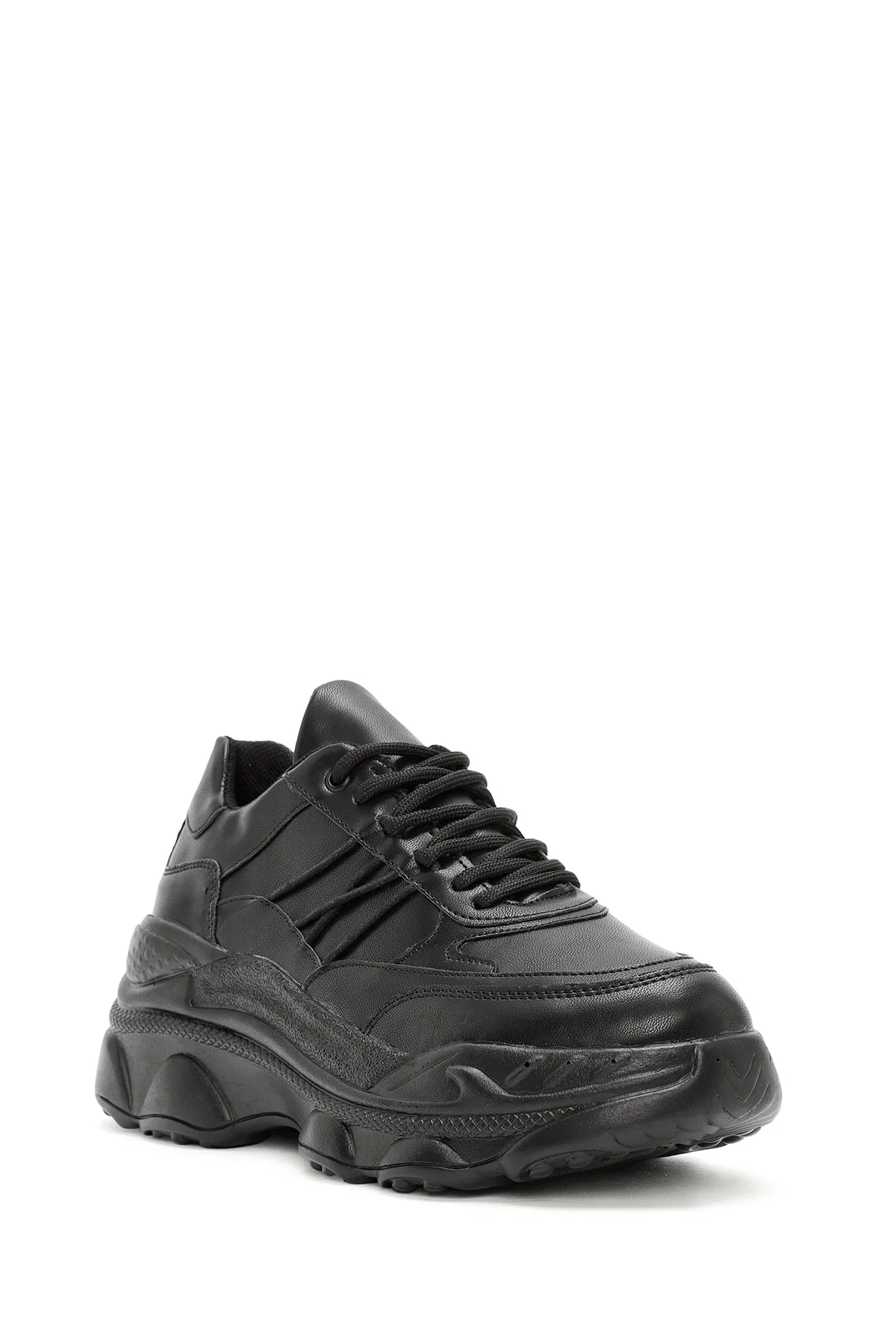 Kadın Siyah Bağcıklı Kalın Tabanlı Sneaker - Image 6