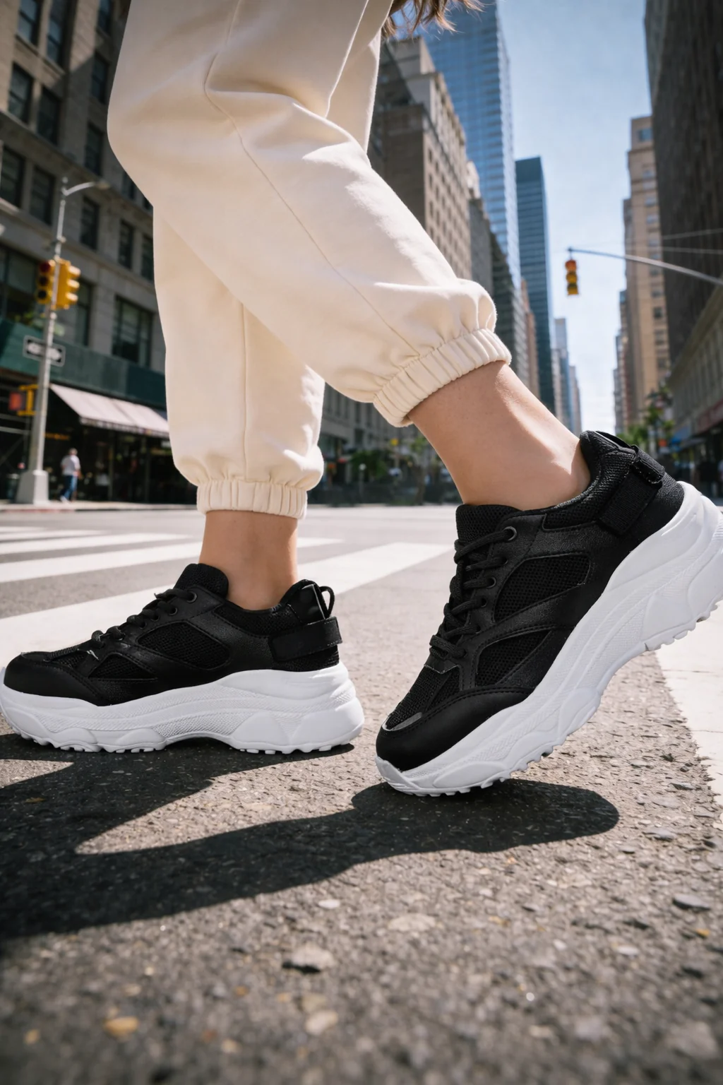 Kadın Siyah Bağcıklı Kalın Tabanlı Sneaker - Image 2