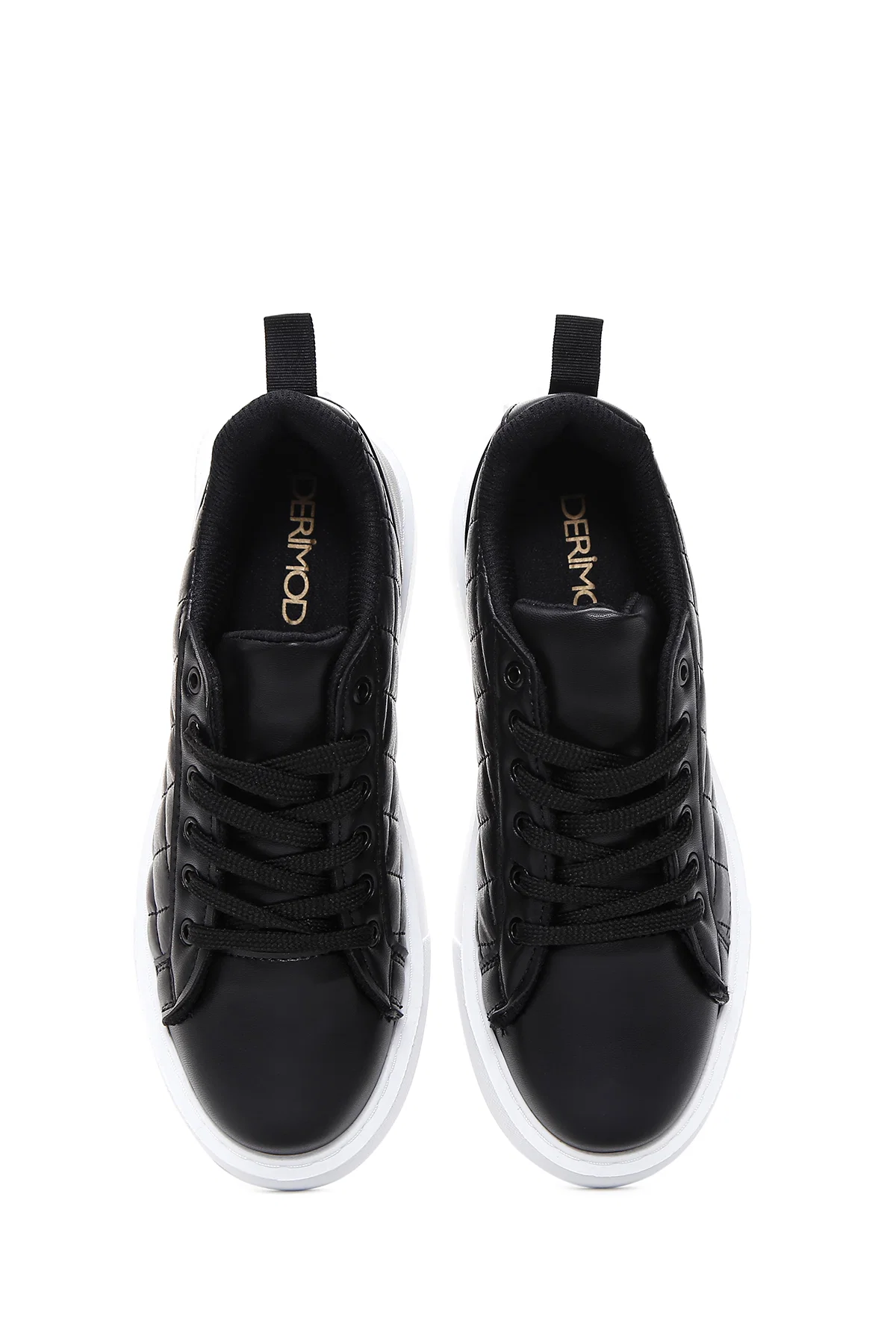 Kadın Siyah Bağcıklı Kapitone Sneaker - Image 6