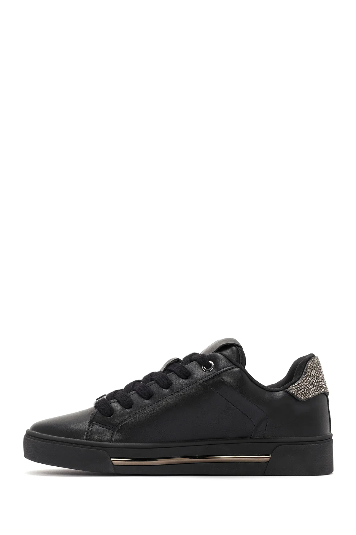 Kadın Siyah Bağcıklı Taşlı Sneaker - Image 2
