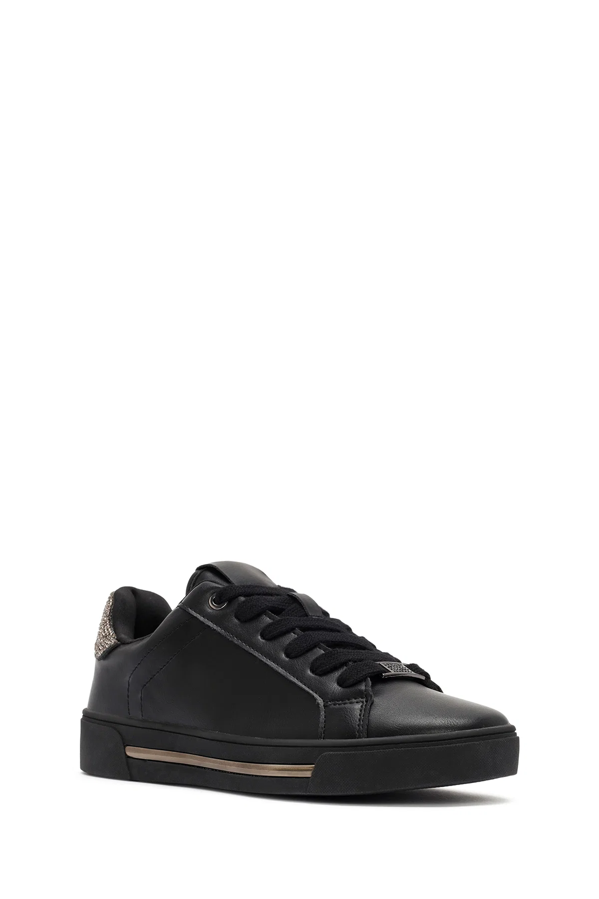 Kadın Siyah Bağcıklı Taşlı Sneaker - Image 6