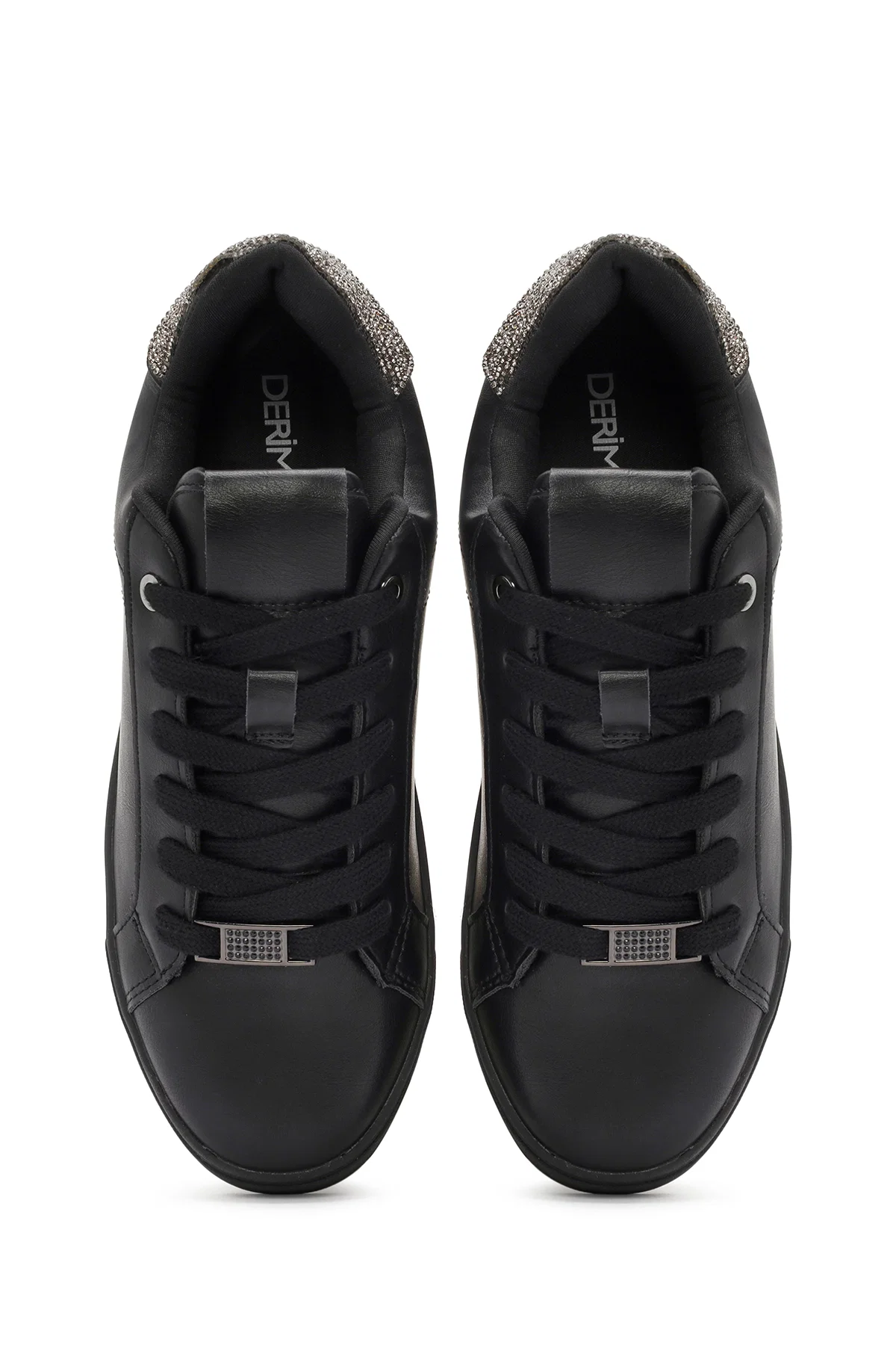Kadın Siyah Bağcıklı Taşlı Sneaker - Image 7