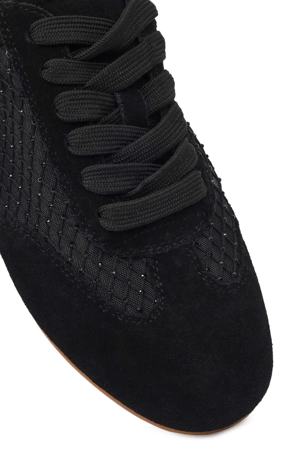 Kadın Siyah Bağcıklı Taşlı Süet Deri Sneaker - Image 9