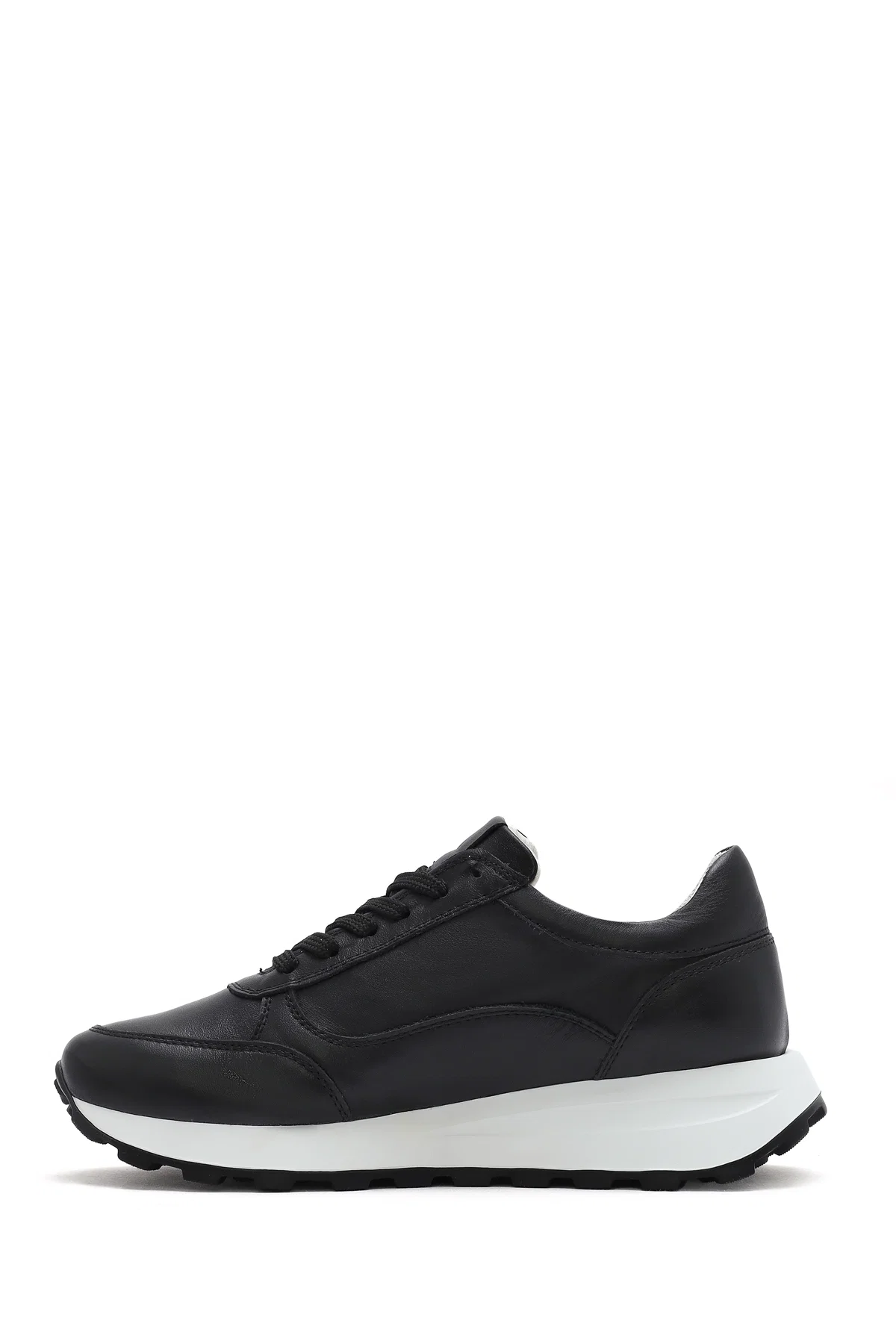 Kadın Siyah Bağcıklı Yandan Fermuarlı Deri Sneaker - Image 2
