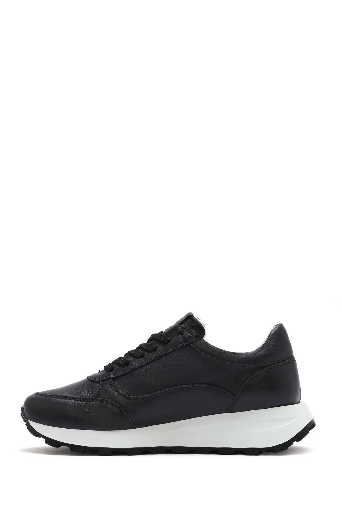 Kadın Siyah Bağcıklı Yandan Fermuarlı Deri Sneaker - Image 3