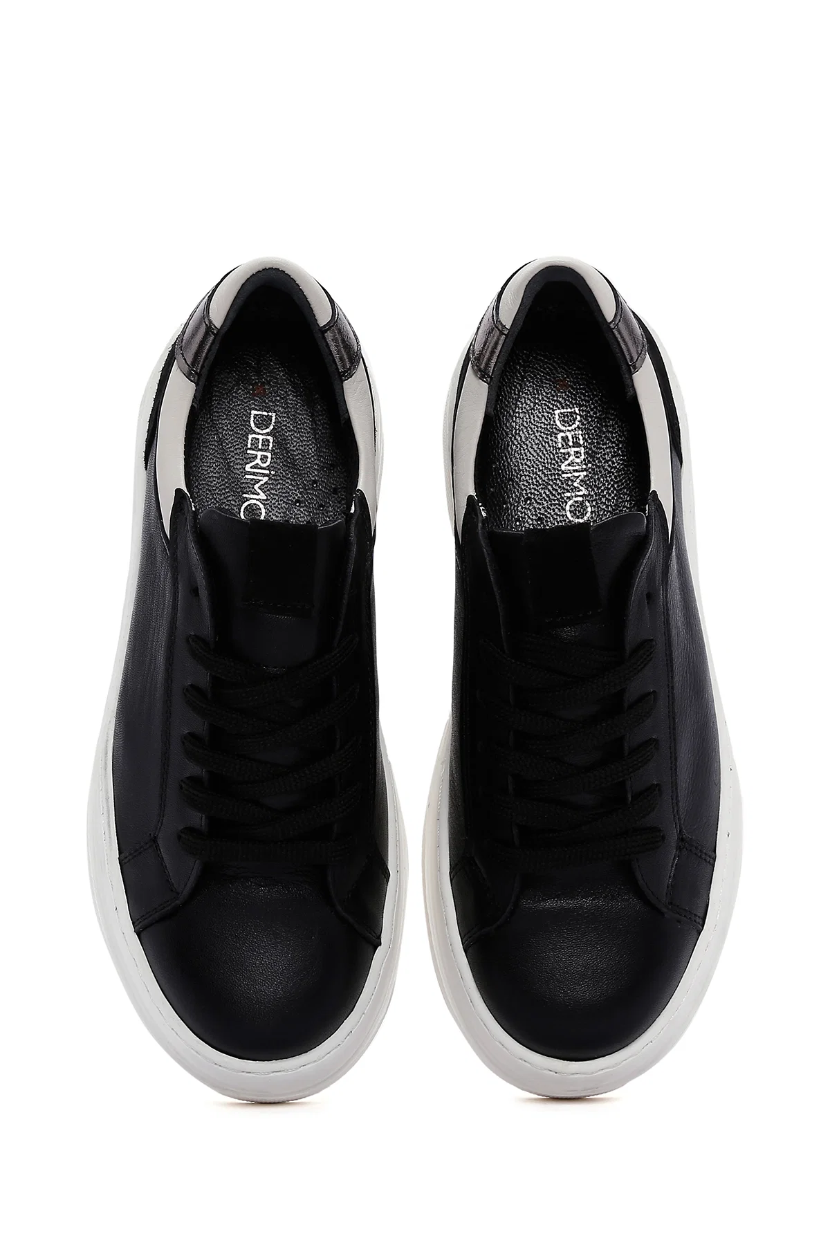 Kadın Siyah Bağcıklı Yüksek Taban Deri Sneaker - Image 6