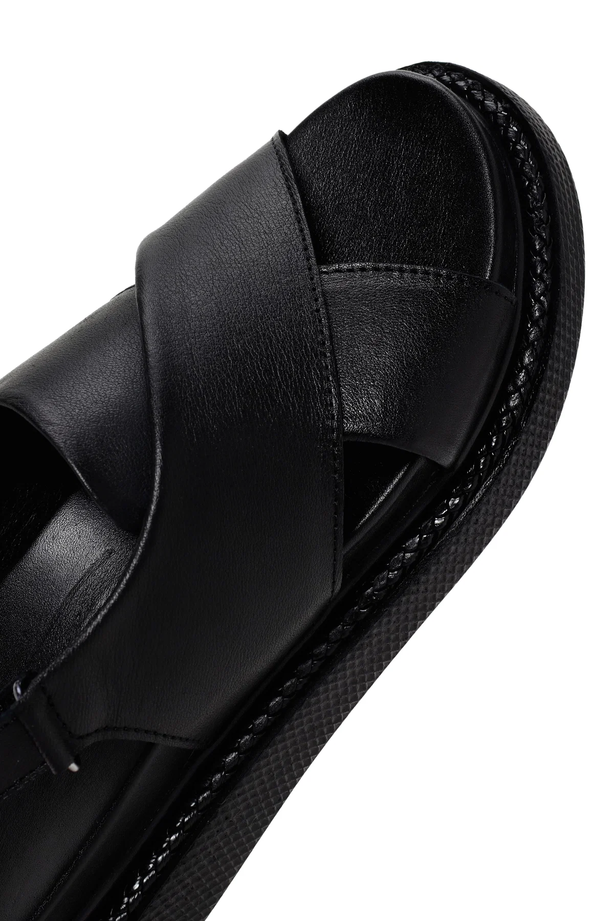 Kadın Siyah Bantlı Deri Comfort Sandalet - Image 11
