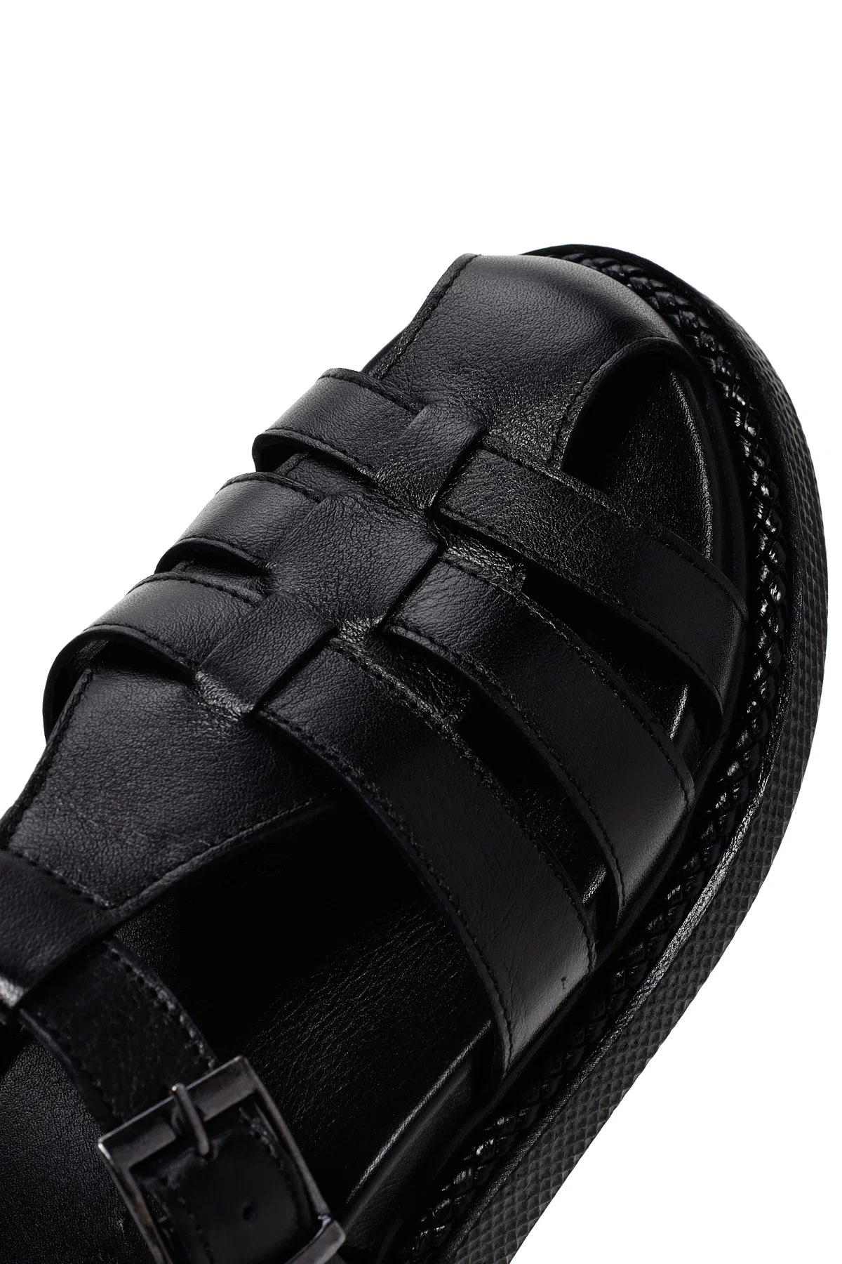 Kadın Siyah Bantlı Deri Comfort Sandalet - Image 12