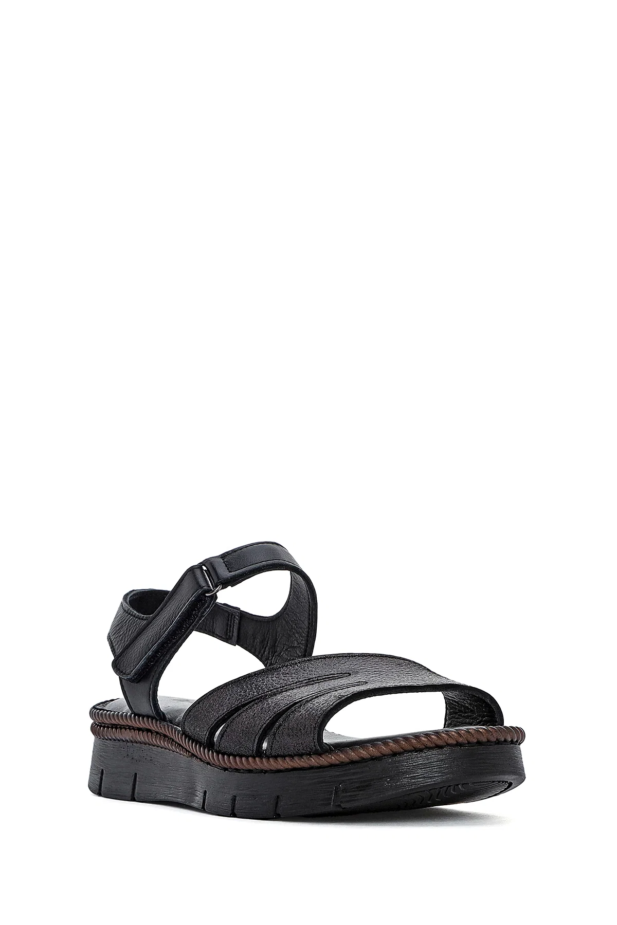 Kadın Siyah Bantlı Deri Comfort Sandalet - Image 6