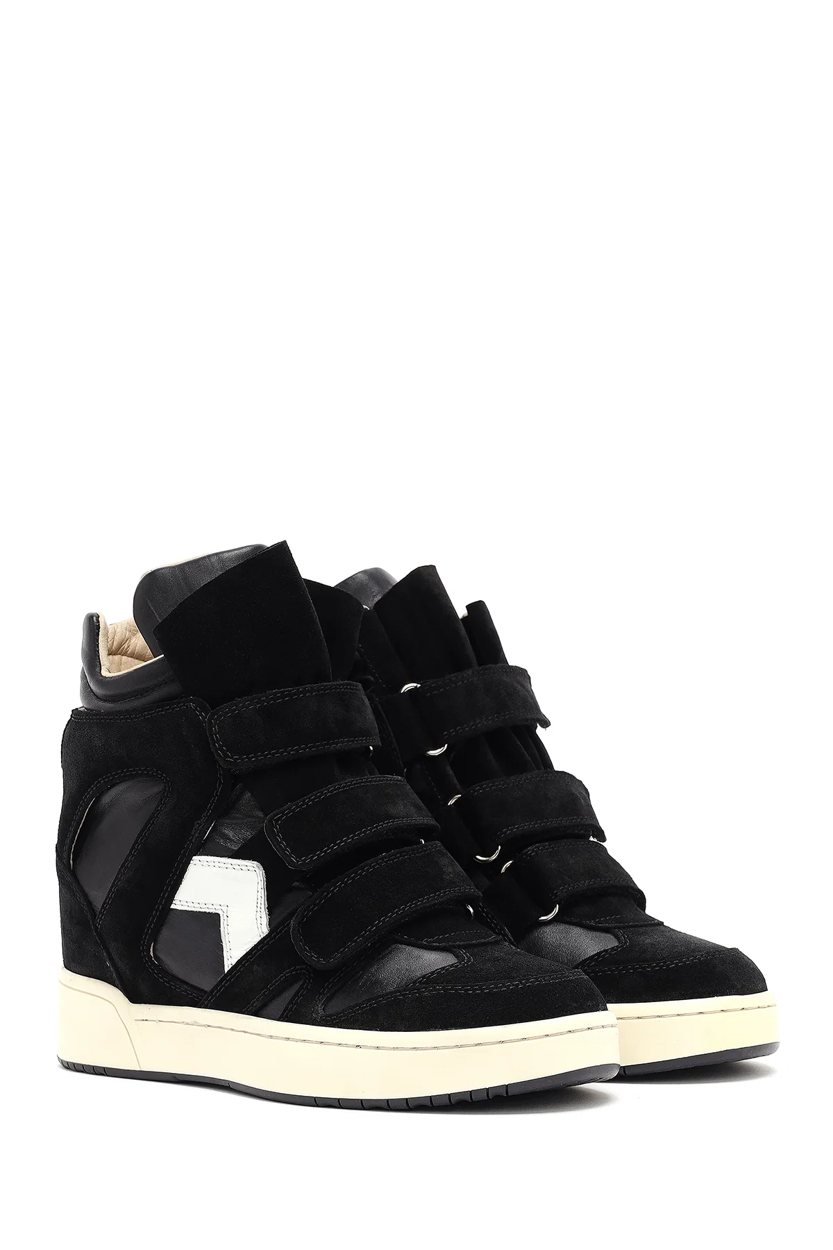 Kadın Siyah Bantlı Dolgu Topuklu Deri Sneaker - Image 3