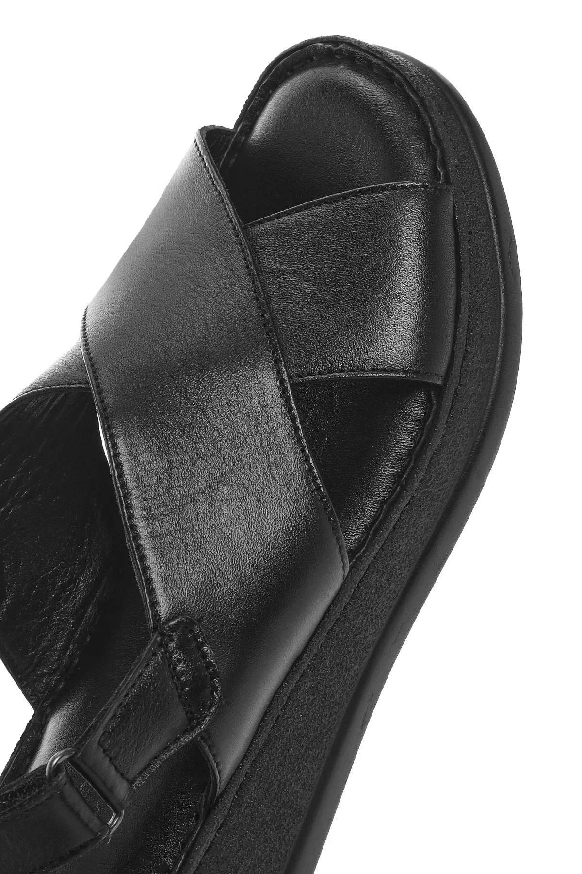 Kadın Siyah Bantlı Kalın Tabanlı Deri Comfort Sandalet - Image 9