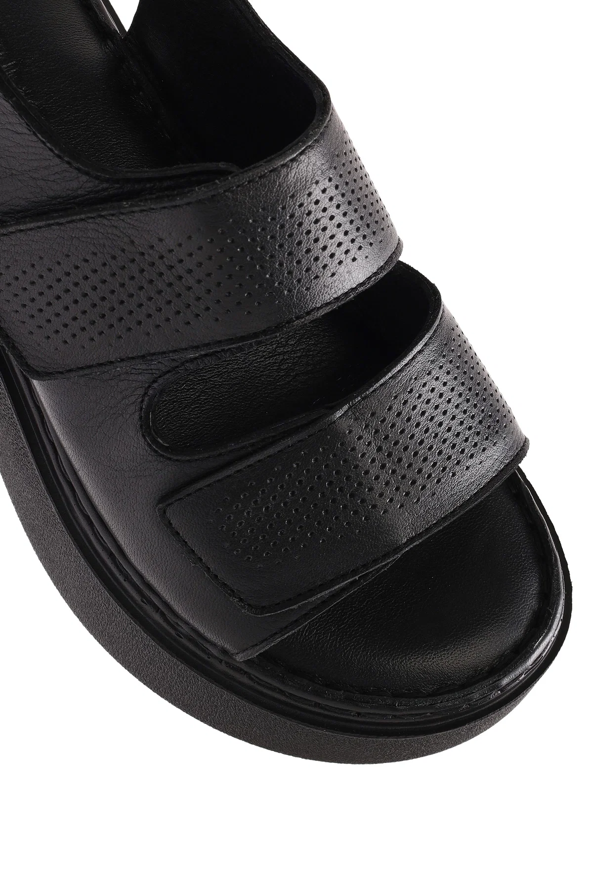 Kadın Siyah Bantlı Kalın Tabanlı Deri Comfort Sandalet - Image 9