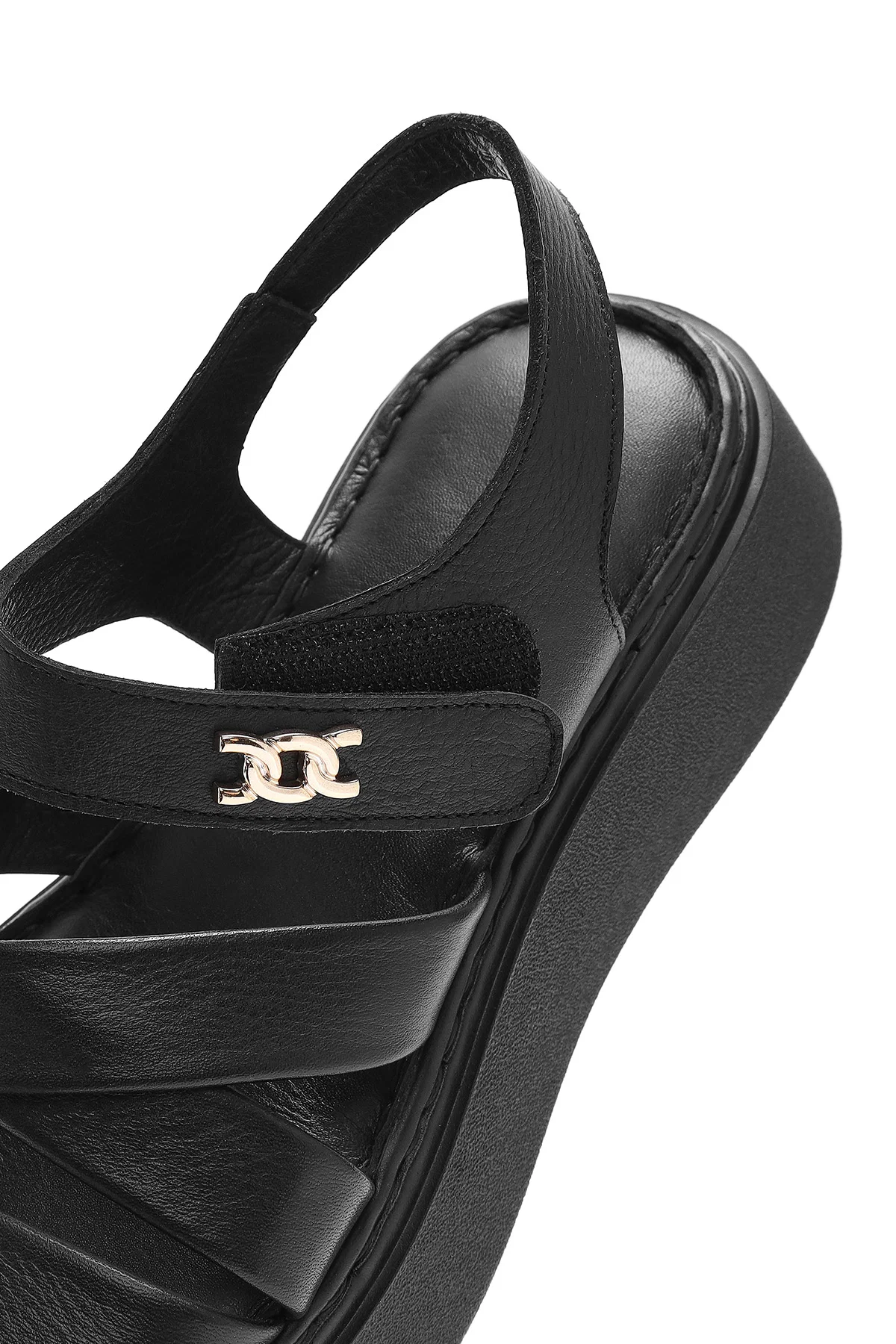 Kadın Siyah Bilekten Bağlamalı Kalın Tabanlı Deri Comfort Sandalet - Image 8