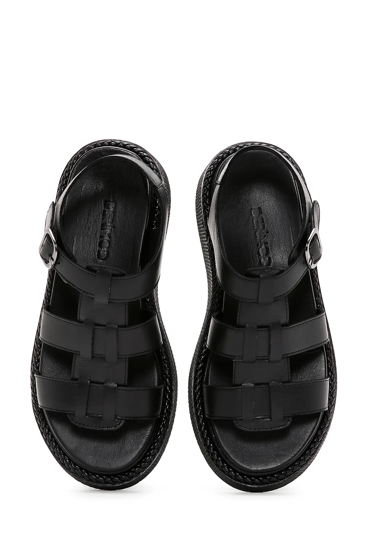 Kadın Siyah Bilekten Bantlı Deri Comfort Sandalet - Image 6