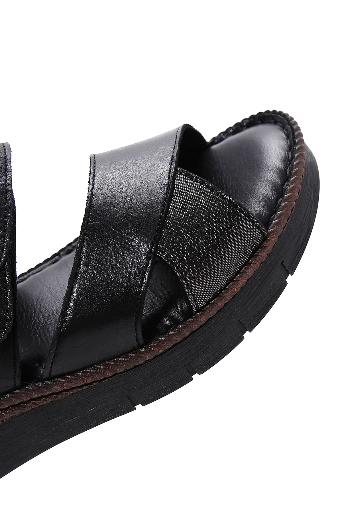 Kadın Siyah Bilekten Bantlı Deri Comfort Sandalet - Image 7