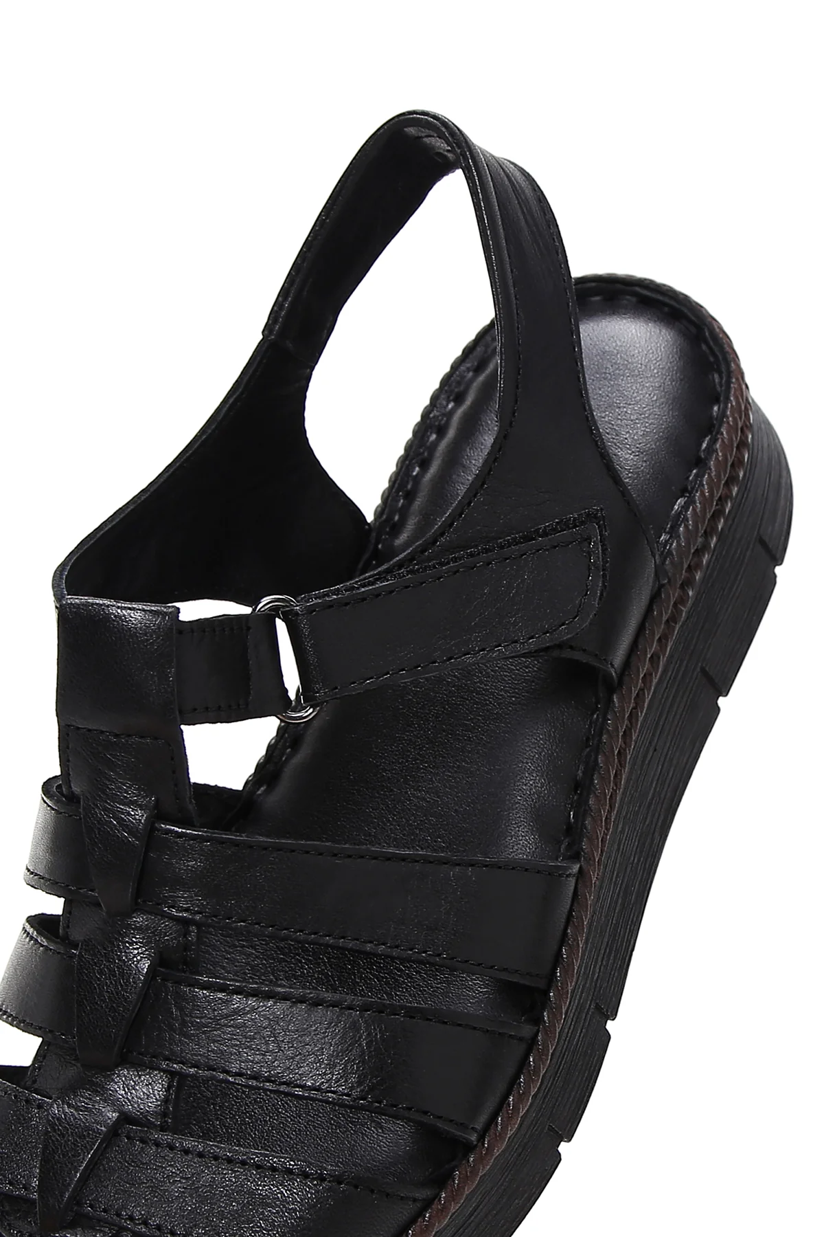 Kadın Siyah Bilekten Bantlı Deri Comfort Sandalet - Image 7
