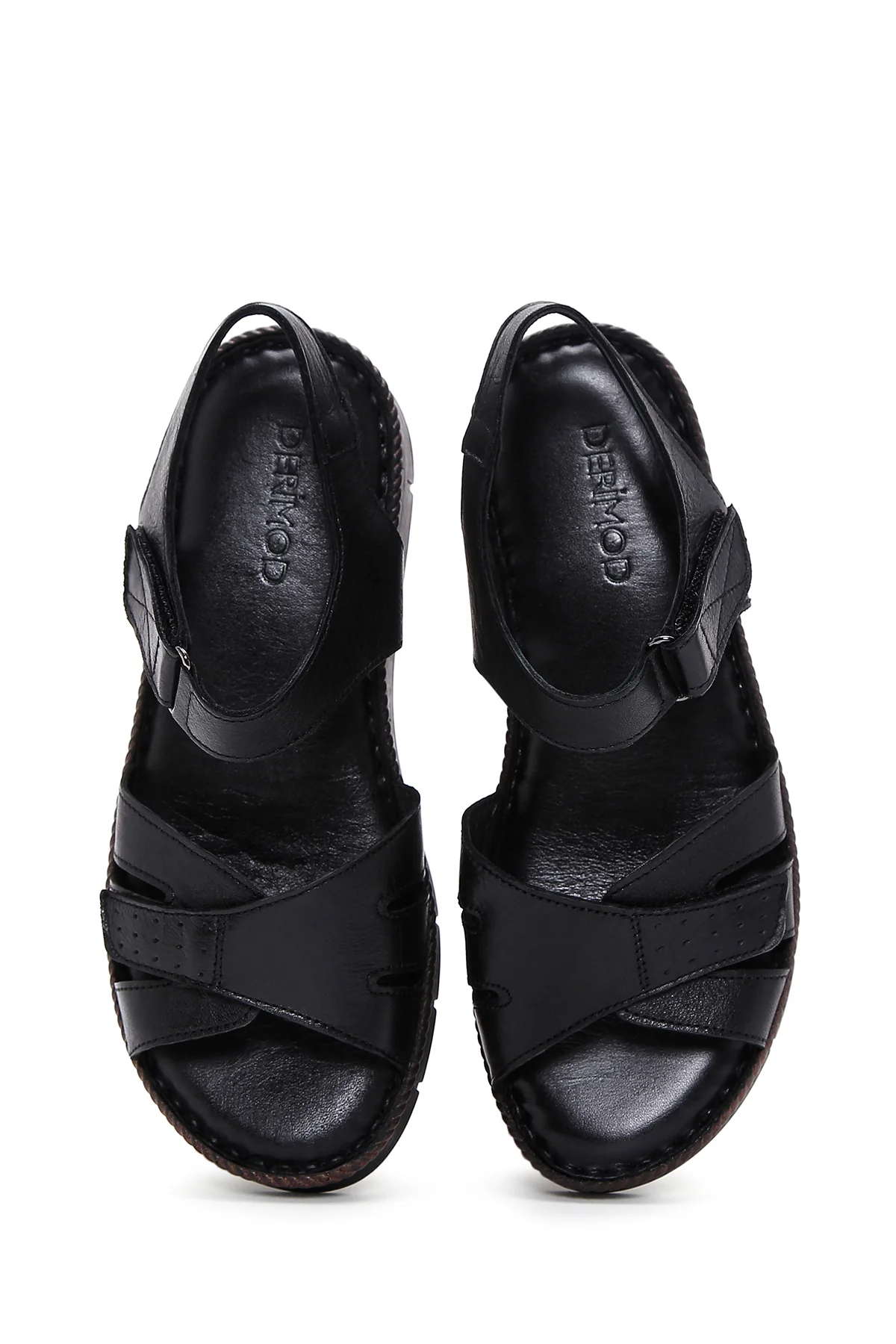 Kadın Siyah Bilekten Bantlı Deri Comfort Sandalet - Image 6