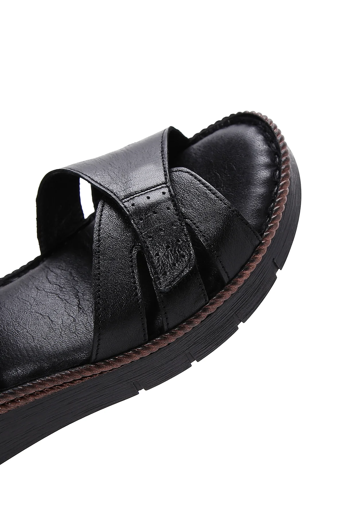 Kadın Siyah Bilekten Bantlı Deri Comfort Sandalet - Image 7