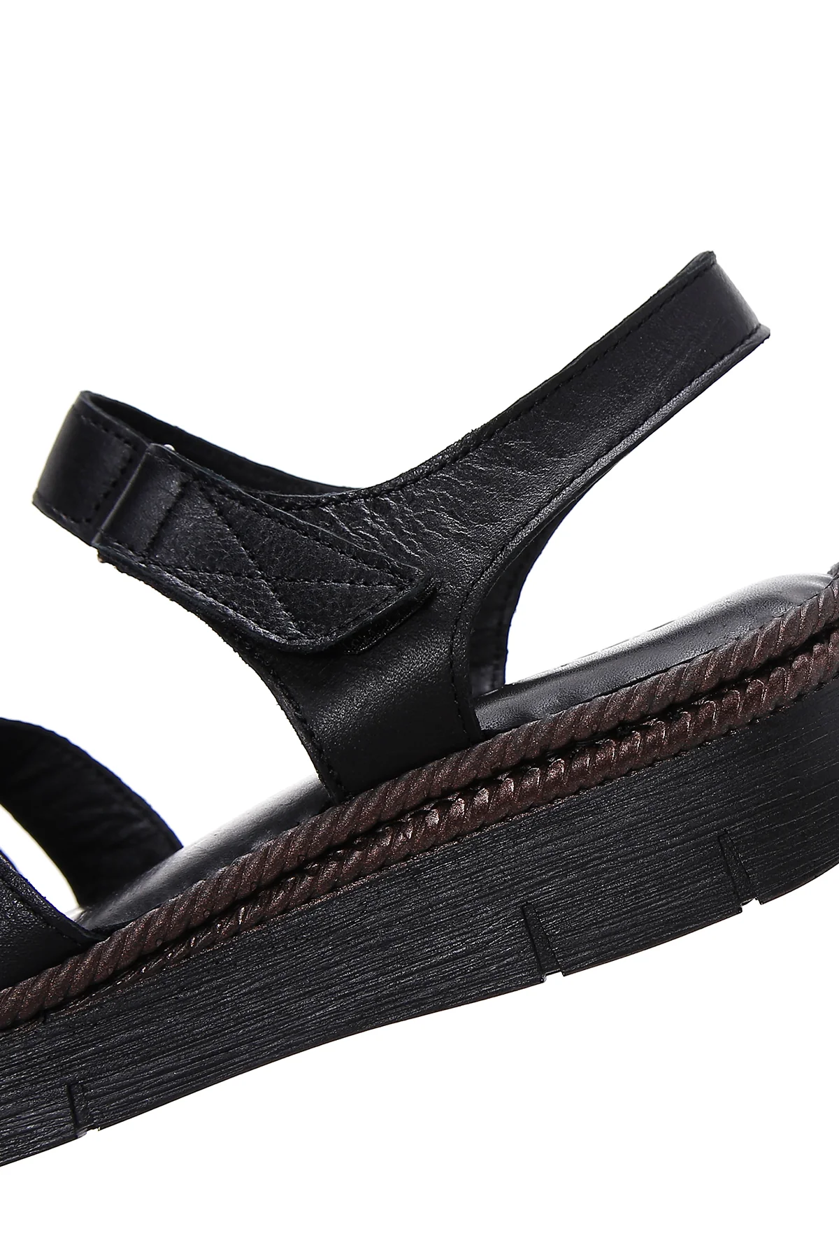 Kadın Siyah Bilekten Bantlı Deri Comfort Sandalet - Image 9