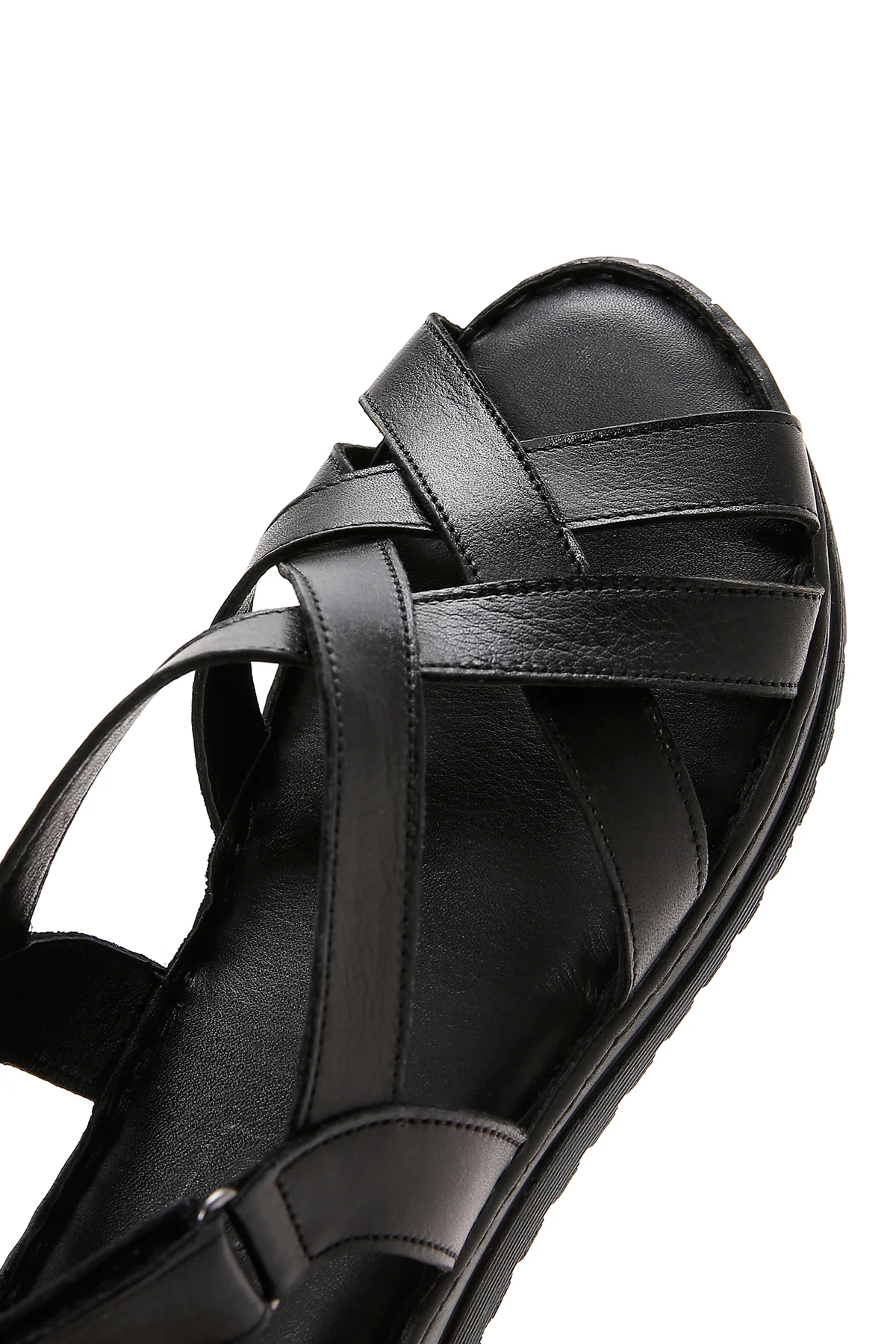 Kadın Siyah Bilekten Bantlı Deri Comfort Sandalet - Image 8