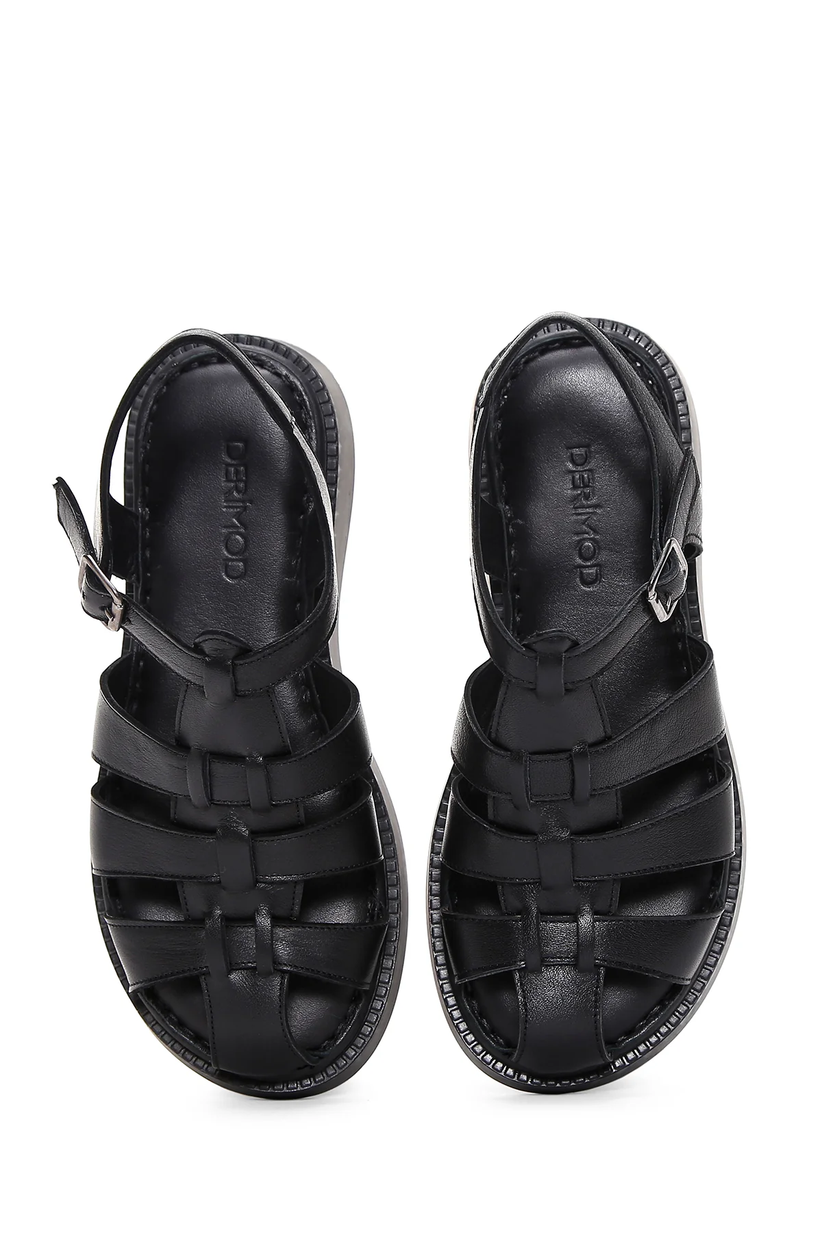Kadın Siyah Bilekten Bantlı Deri Comfort Sandalet - Image 6