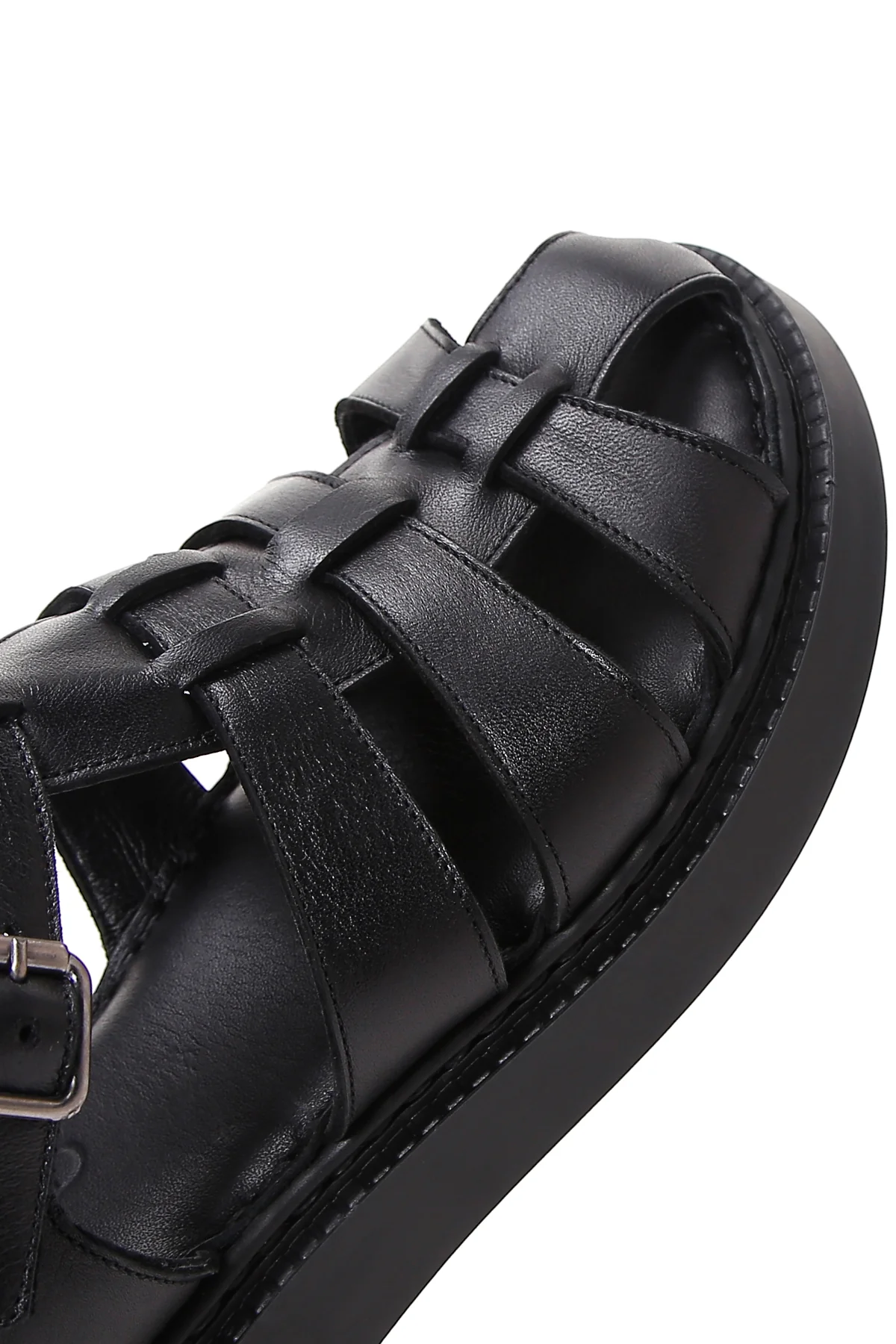 Kadın Siyah Bilekten Bantlı Deri Comfort Sandalet - Image 8