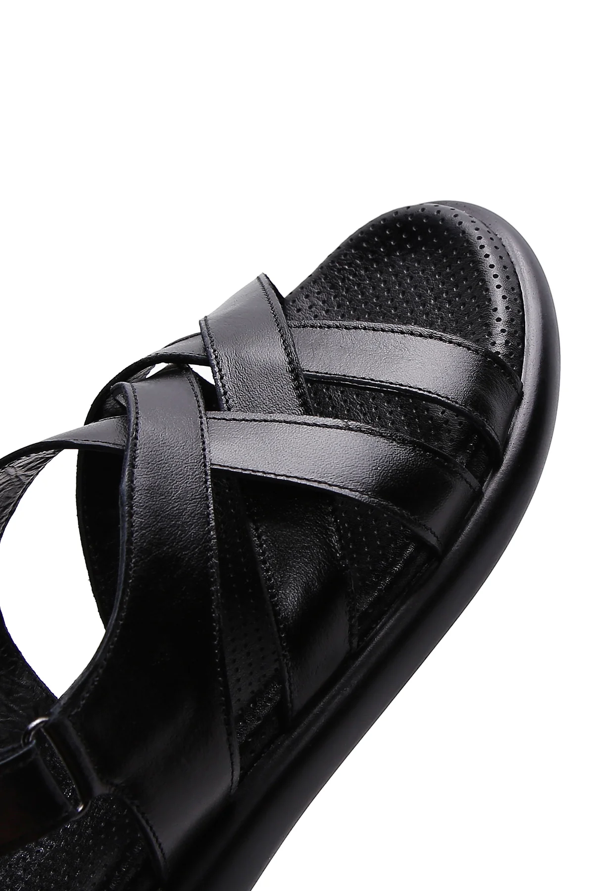 Kadın Siyah Bilekten Bantlı Deri Comfort Sandalet - Image 8