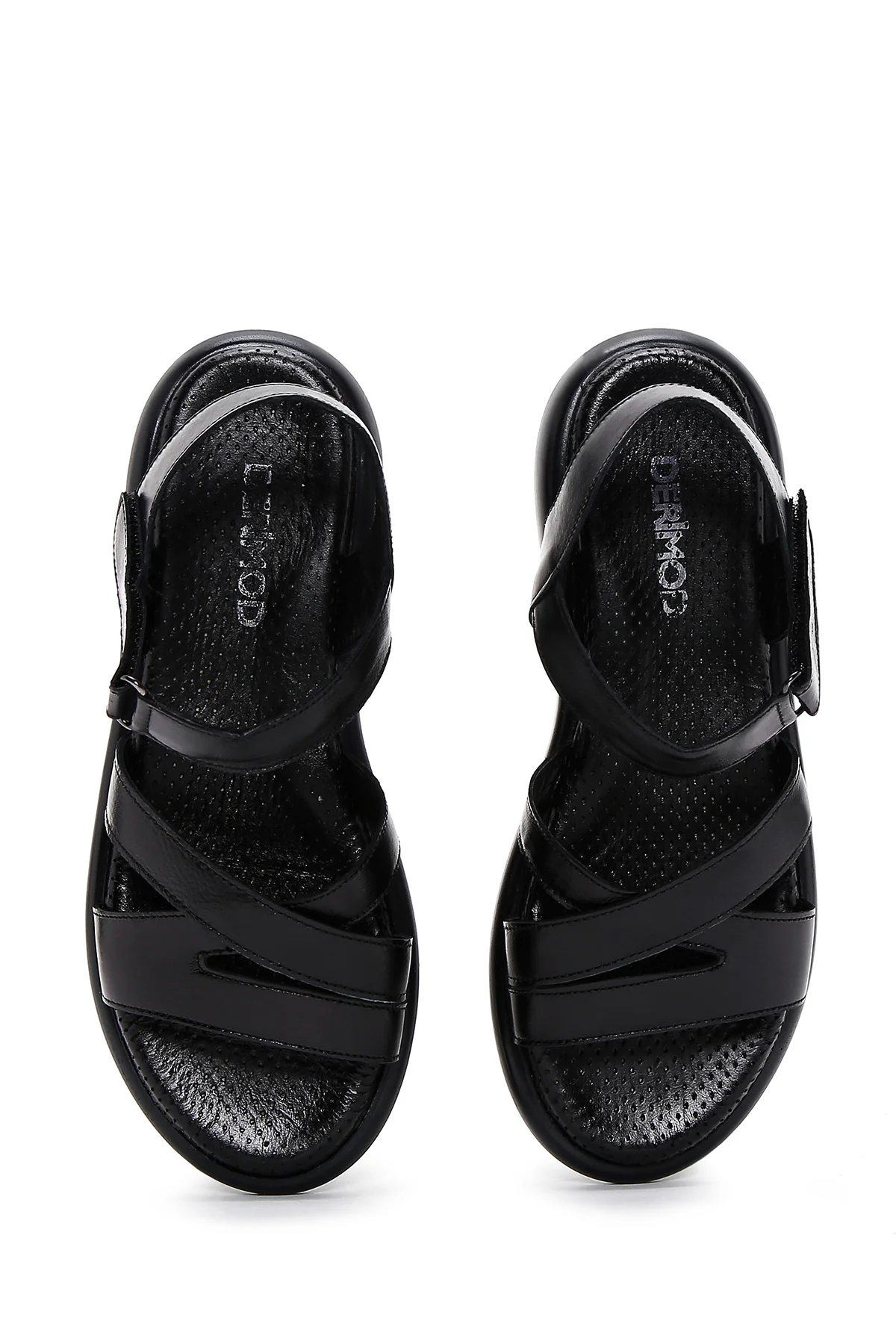 Kadın Siyah Bilekten Bantlı Deri Comfort Sandalet - Image 6