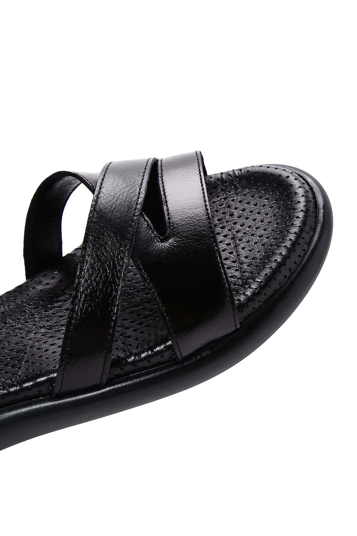 Kadın Siyah Bilekten Bantlı Deri Comfort Sandalet - Image 9