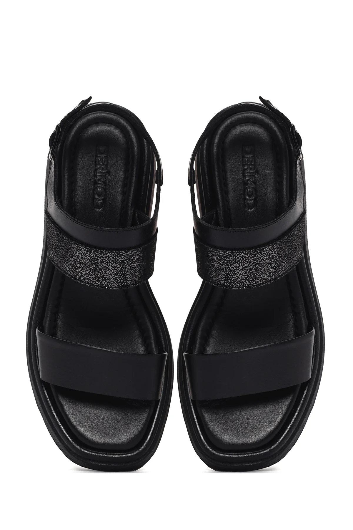 Kadın Siyah Bilekten Bantlı Deri Comfort Sandalet - Image 6