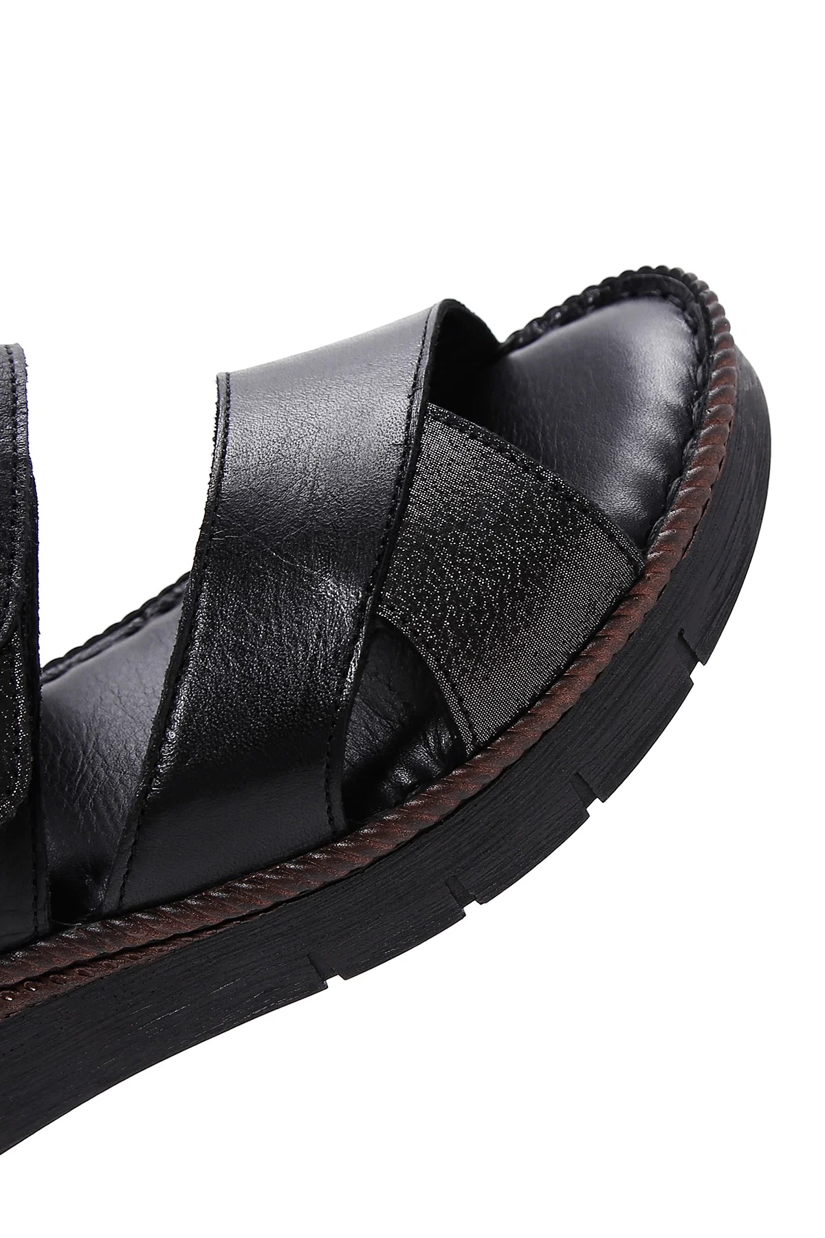 Kadın Siyah Bilekten Bantlı Deri Comfort Sandalet - Image 7