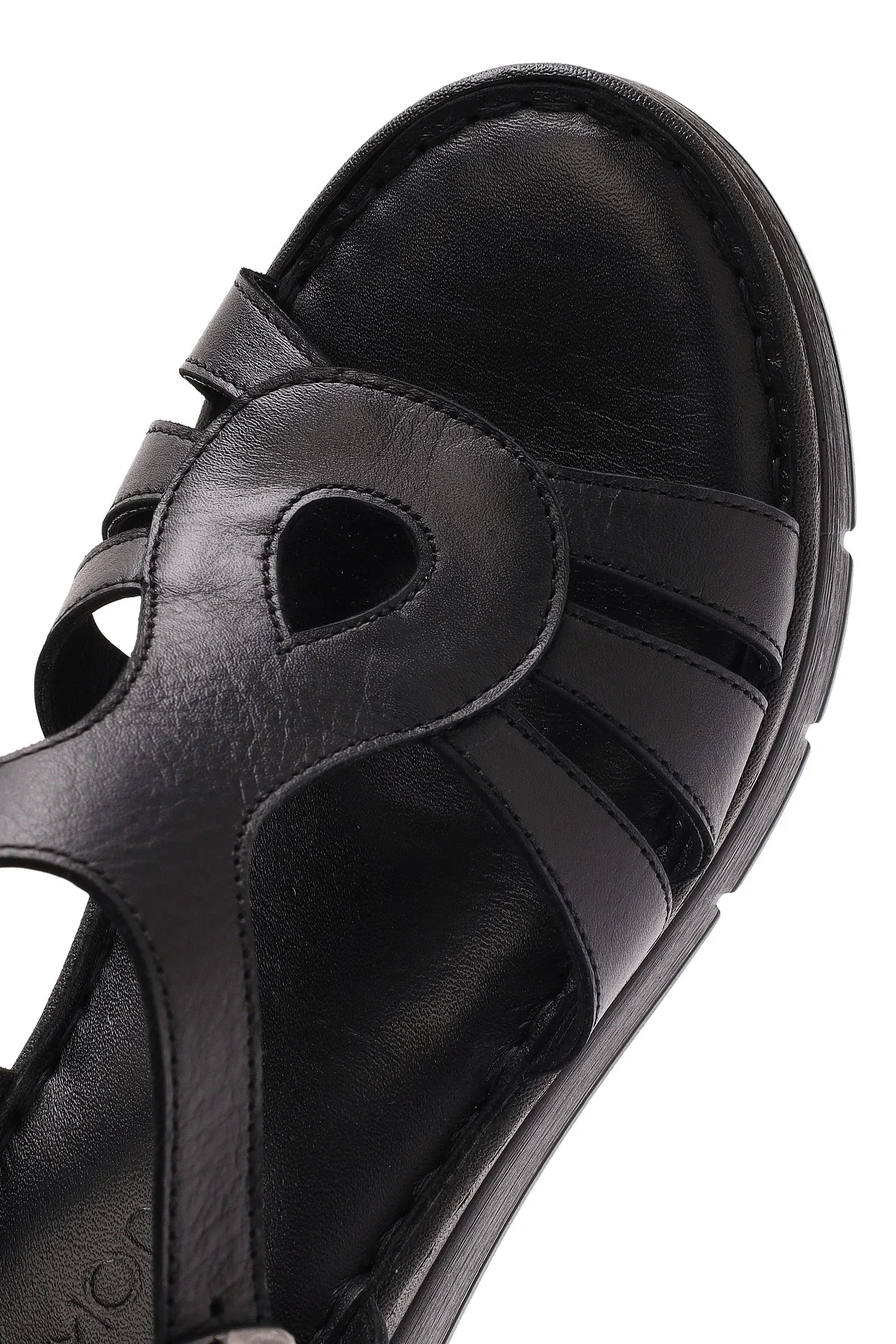 Kadın Siyah Bilekten Bantlı Dolgu Topuklu Deri Comfort Sandalet - Image 8