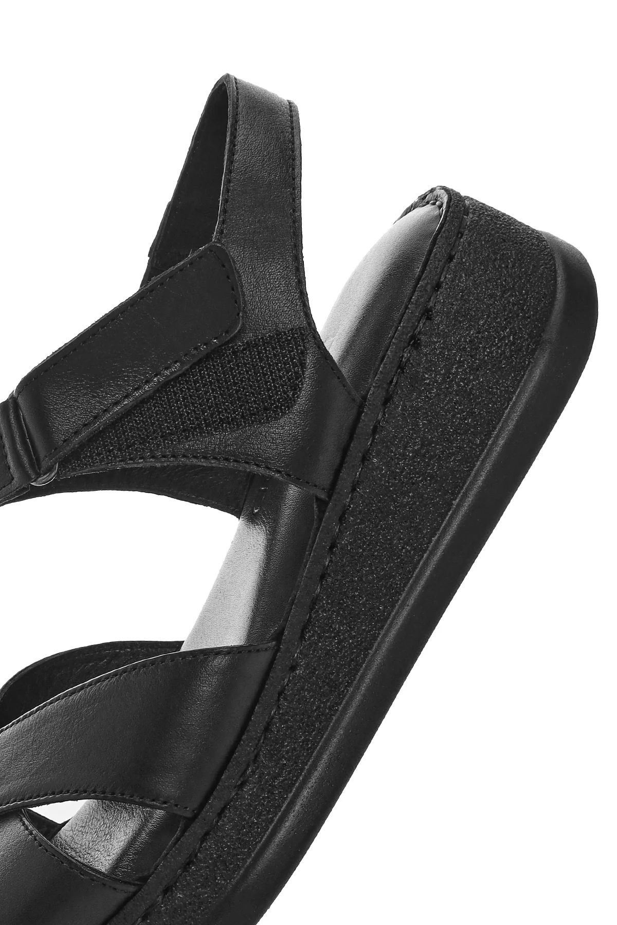Kadın Siyah Bilekten Bantlı Kalın Tabanlı Deri Comfort Sandalet - Image 9