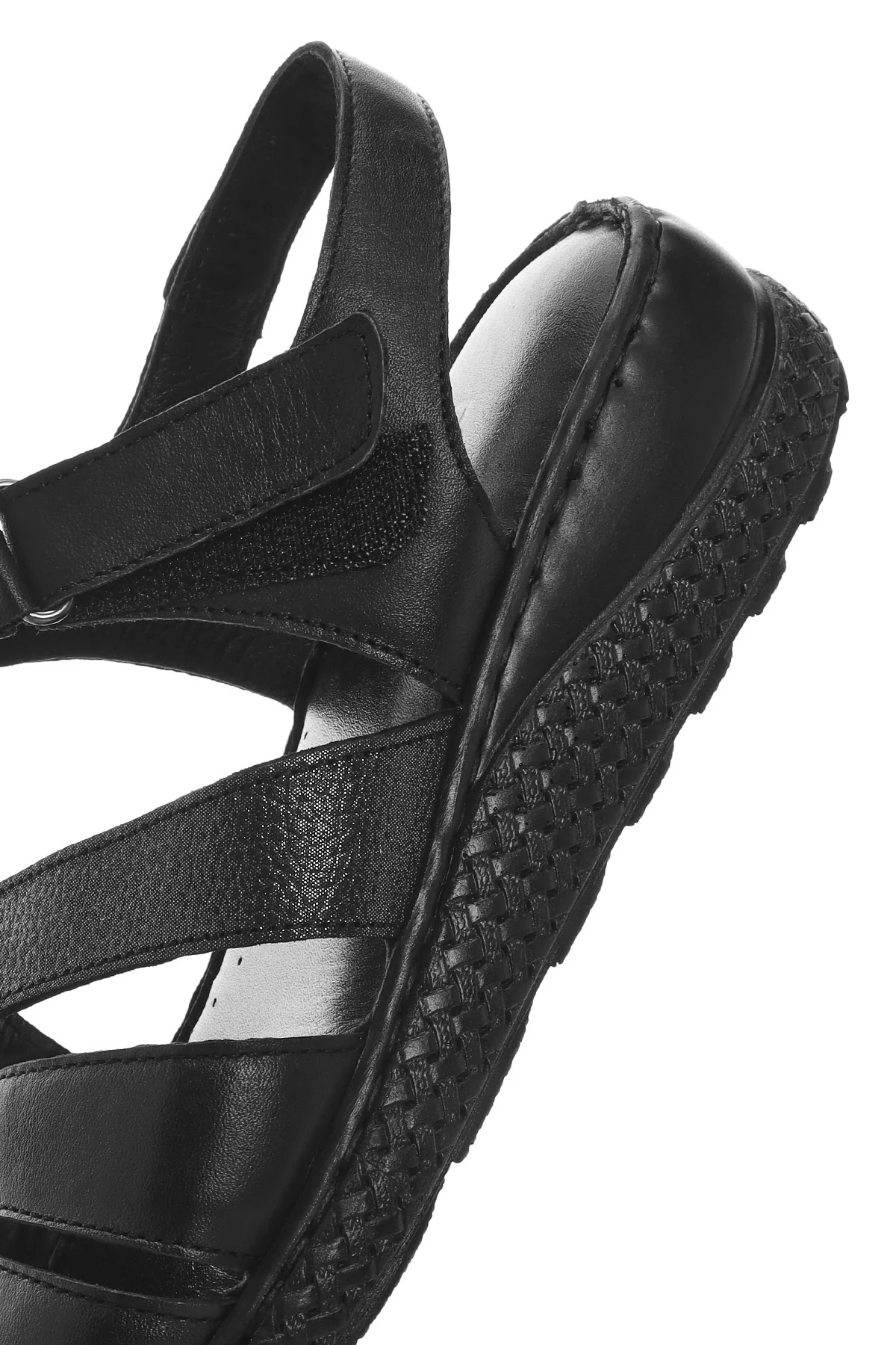Kadın Siyah Bilekten Bantlı Kalın Tabanlı Deri Comfort Sandalet - Image 9