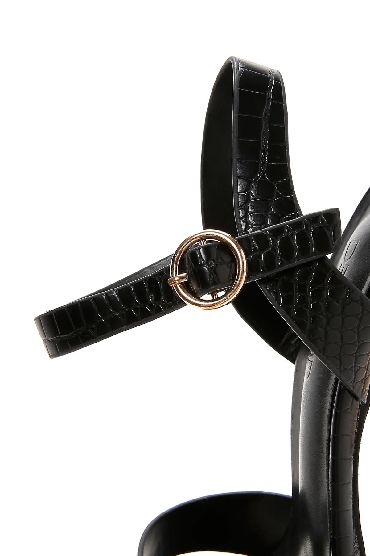 Kadın Siyah Bilekten Bantlı Kalın Topuklu Kroko Sandalet - Image 9