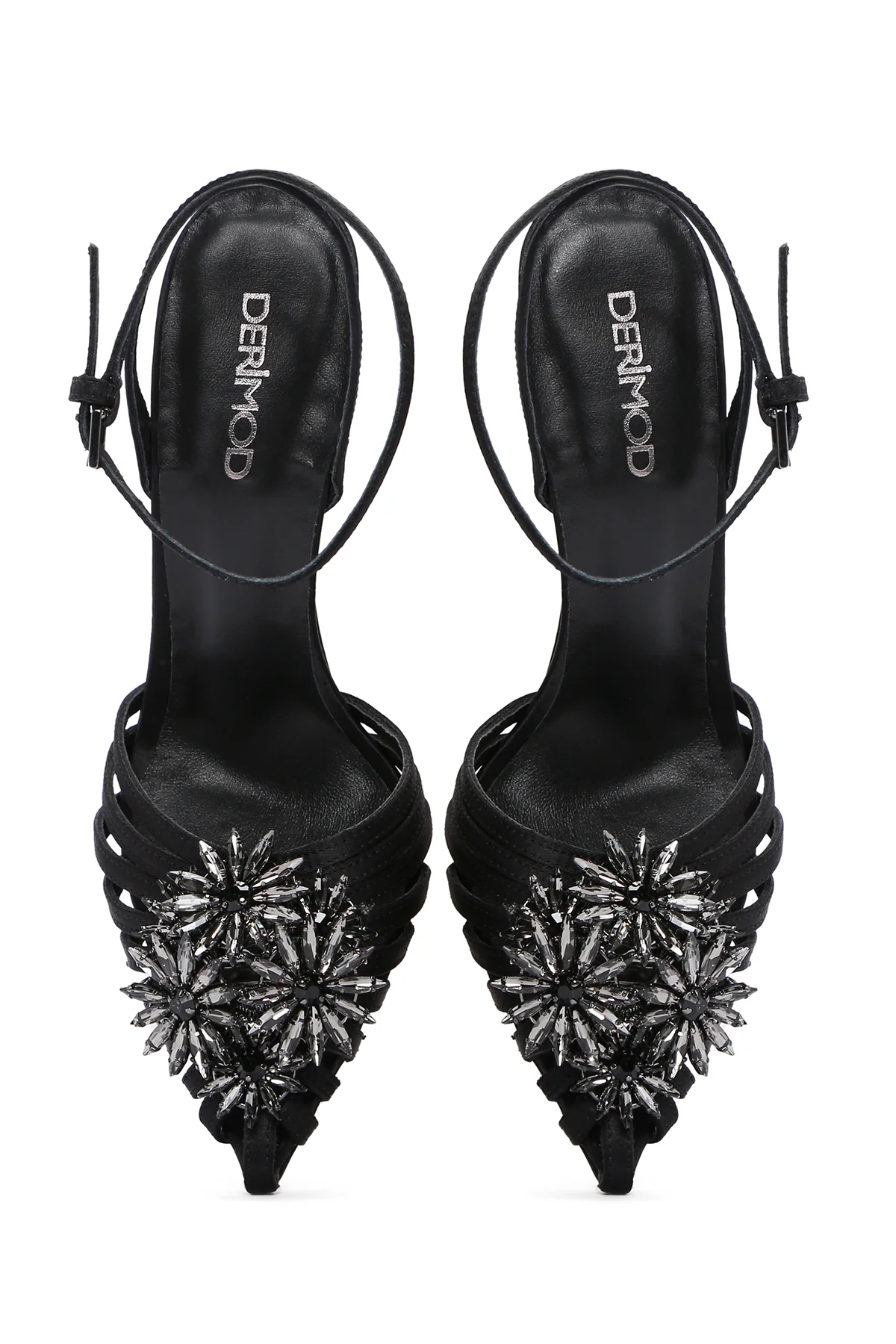 Kadın Siyah Bilekten Bantlı Taşlı İnce Topuklu Deri Stiletto - Image 8