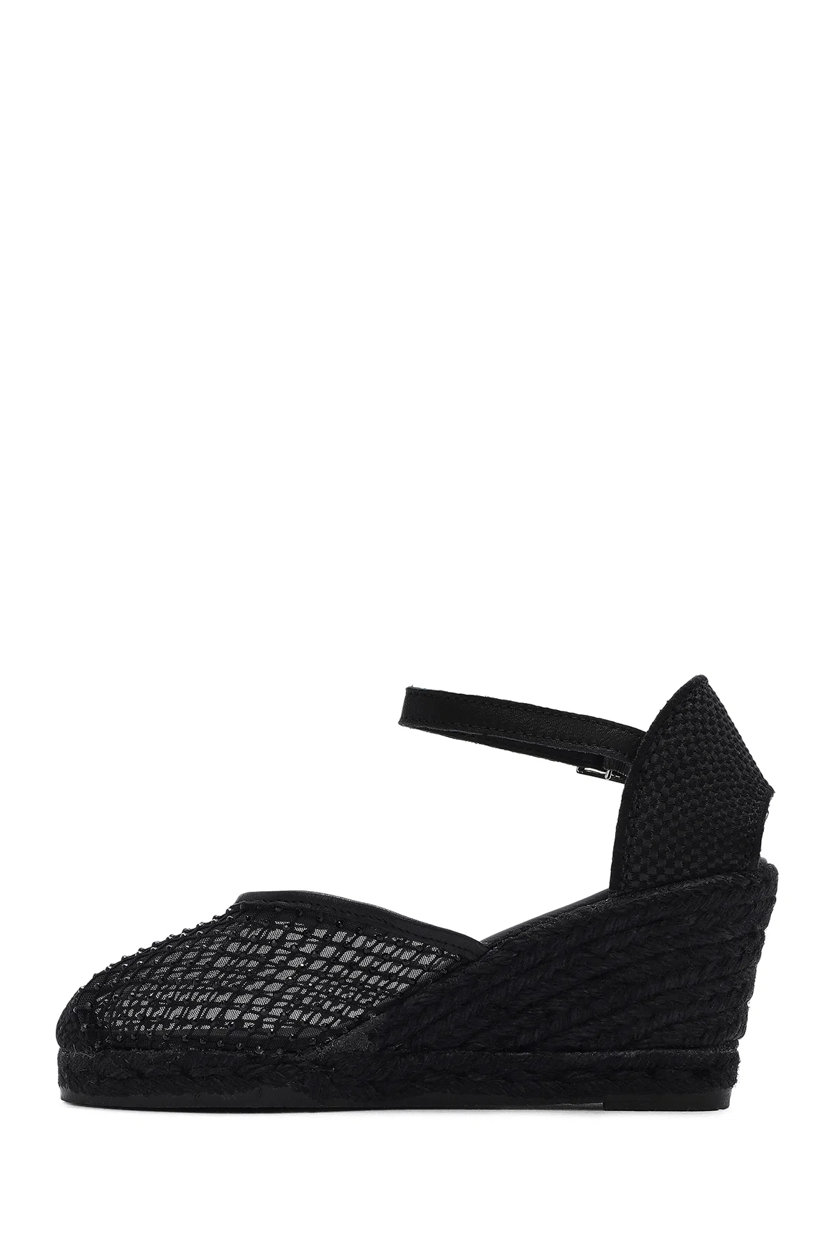 Kadın Siyah Bilekten Tokalı Dolgu Topuklu Espadril Sandalet - Image 4