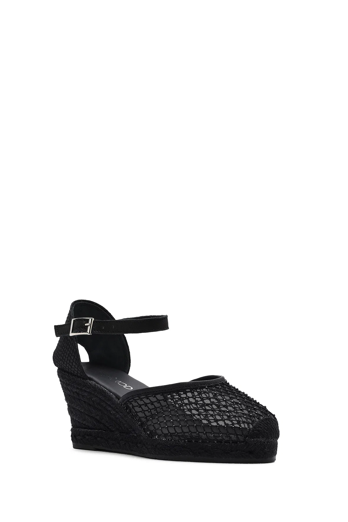 Kadın Siyah Bilekten Tokalı Dolgu Topuklu Espadril Sandalet - Image 7