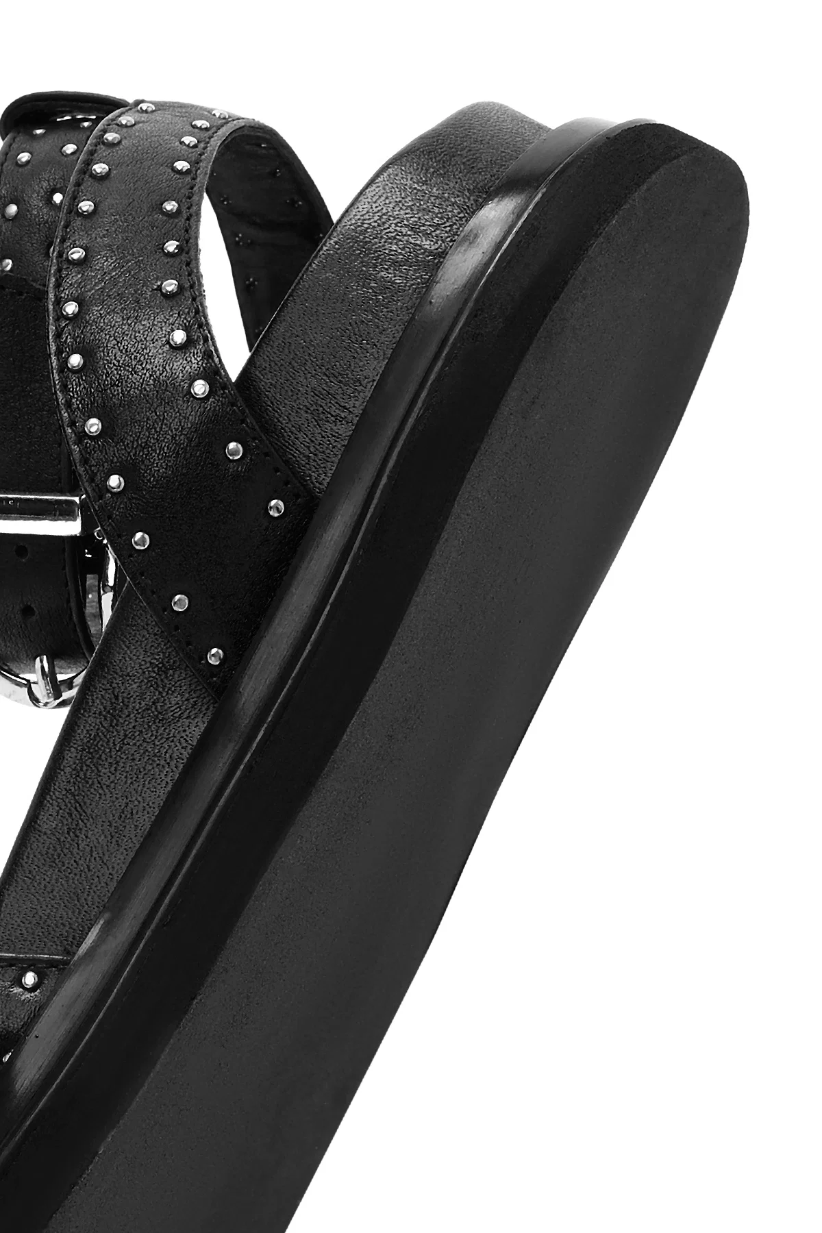 Kadın Siyah Bilekten Tokalı Metal Detaylı Deri Sandalet - Image 8