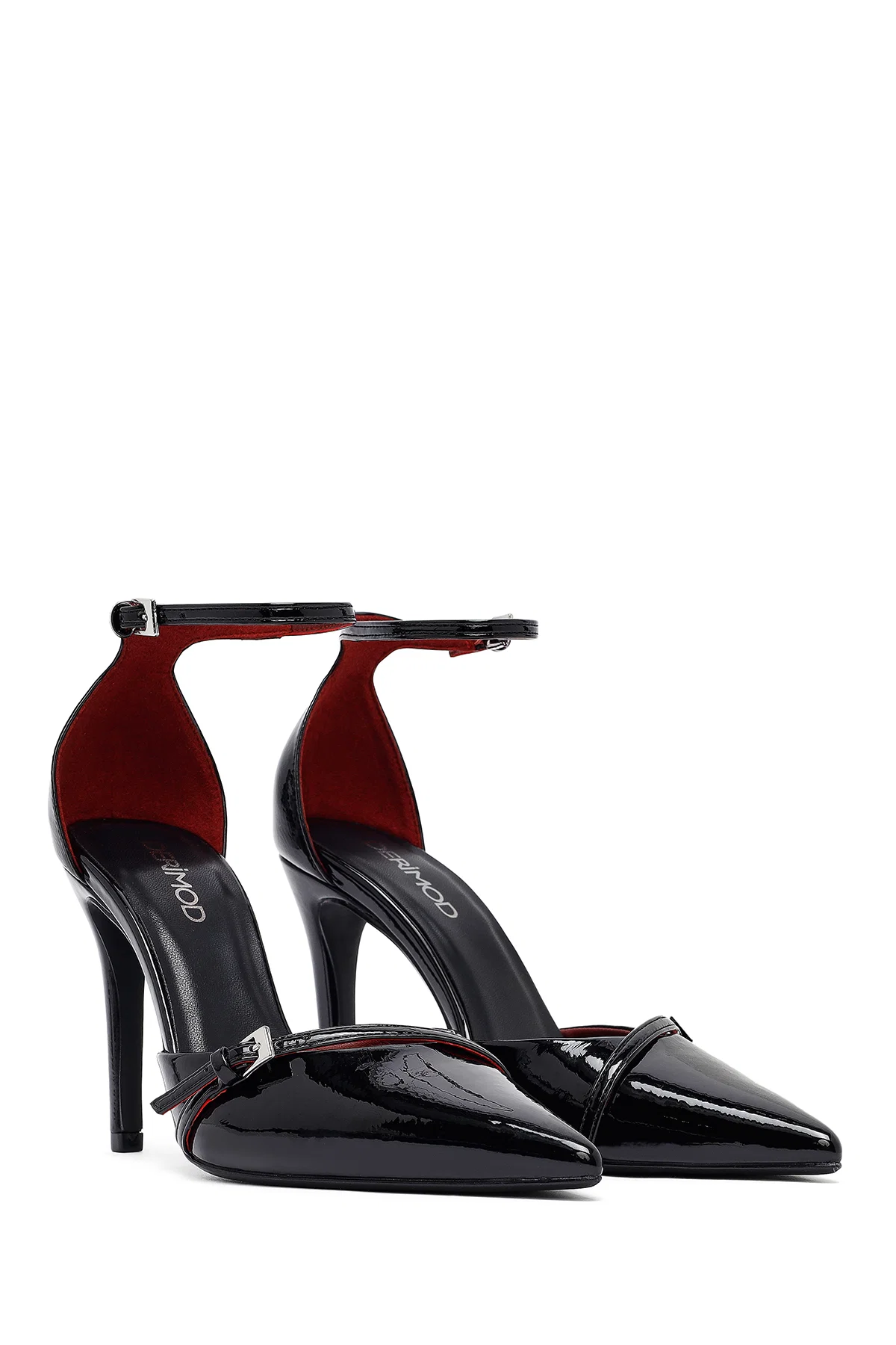 Kadın Siyah Bilekten Tokalı Yüksek İnce Topuklu Rugan Stiletto - Image 3