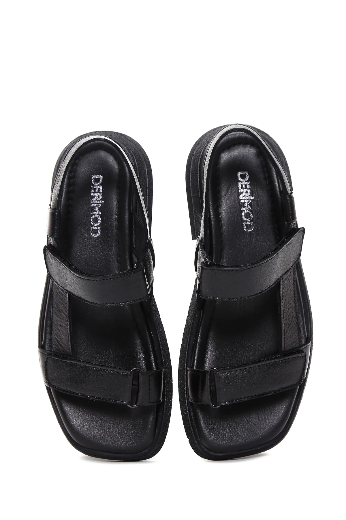 Kadın Siyah Çift Bantlı Deri Comfort Sandalet - Image 6