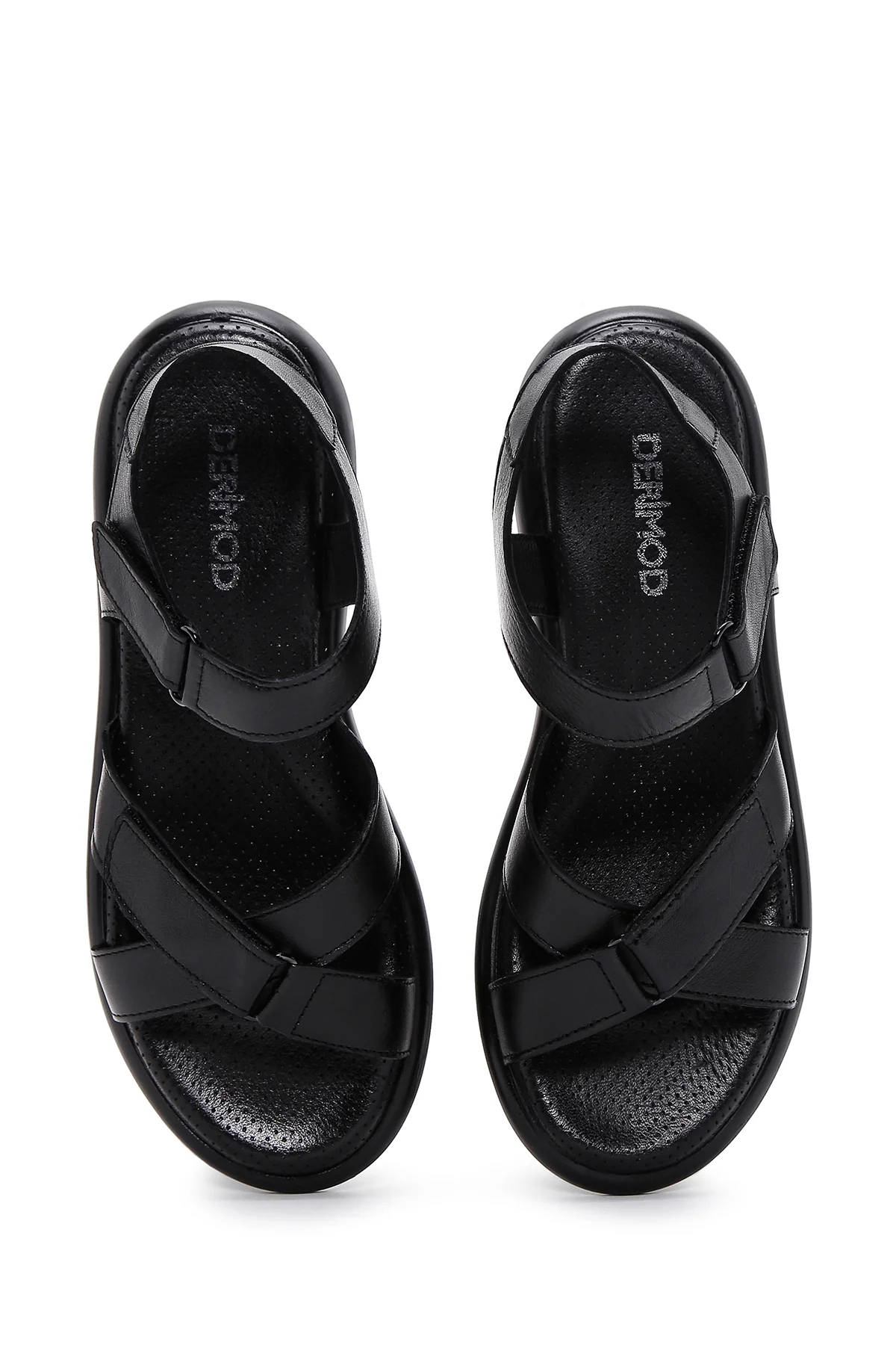 Kadın Siyah Çift Bantlı Deri Comfort Sandalet - Image 6