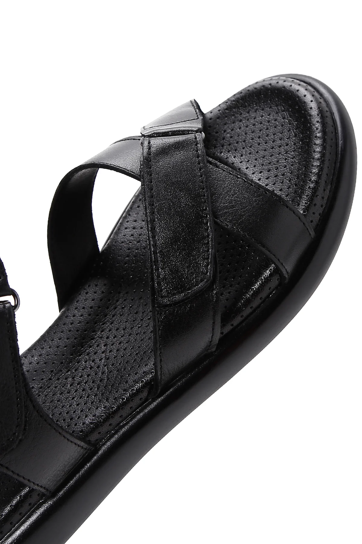 Kadın Siyah Çift Bantlı Deri Comfort Sandalet - Image 7