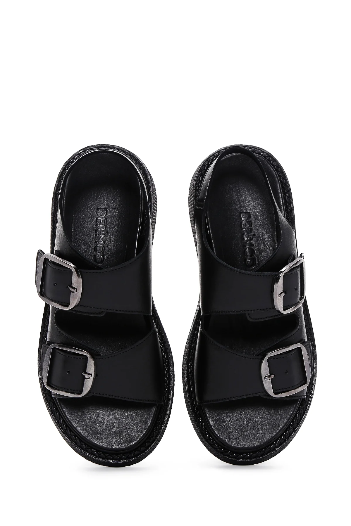 Kadın Siyah Çift Tokalı Deri Comfort Sandalet - Image 6