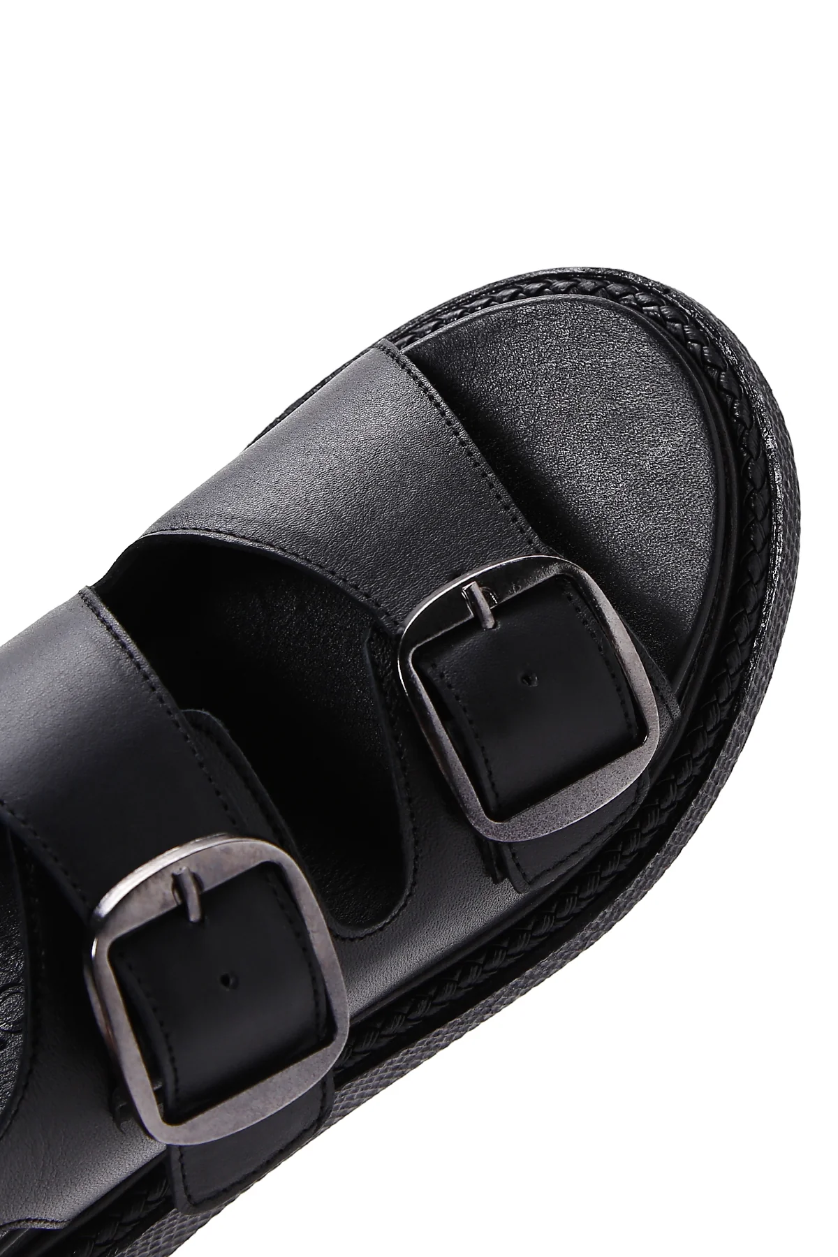 Kadın Siyah Çift Tokalı Deri Comfort Sandalet - Image 7