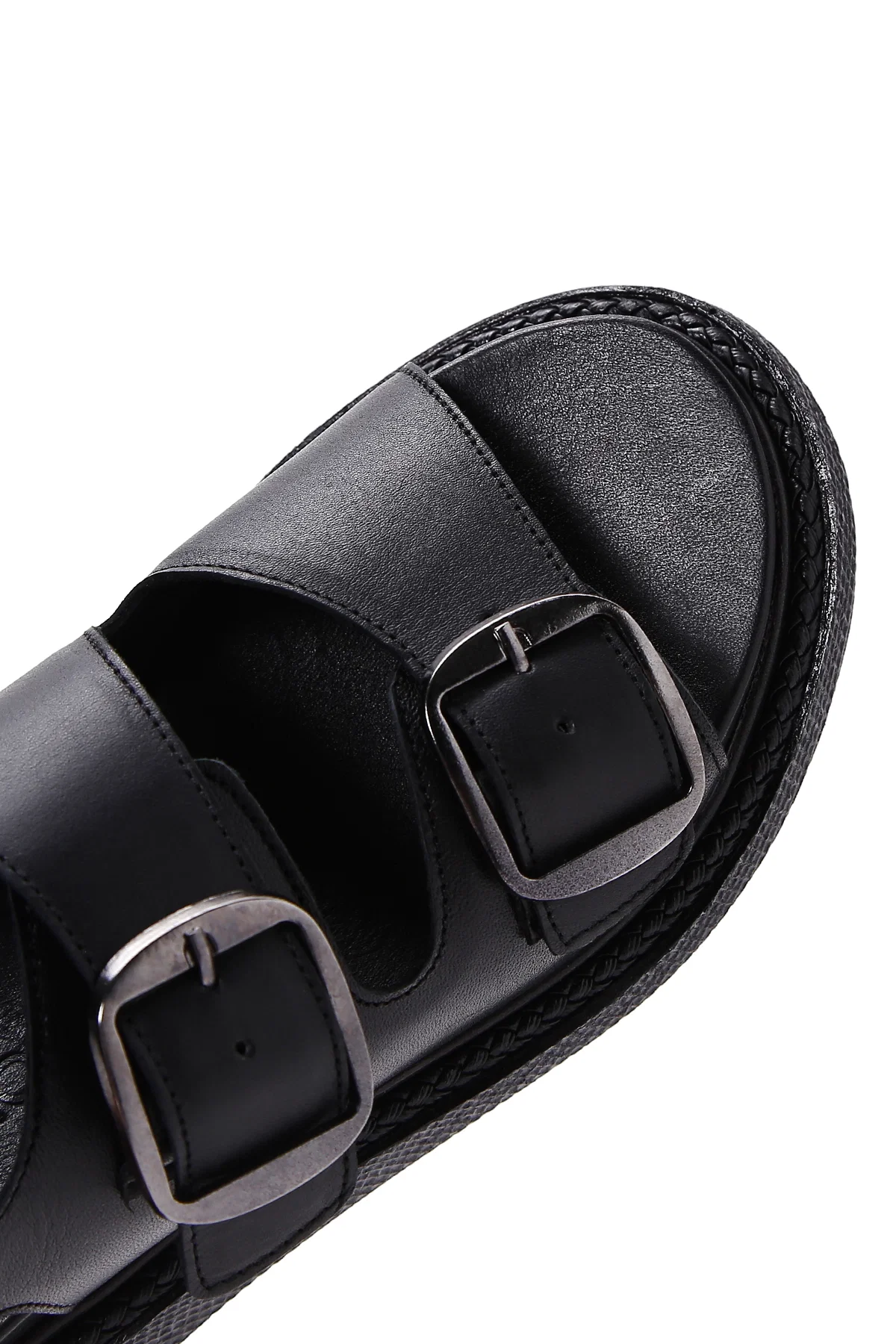 Kadın Siyah Çift Tokalı Deri Comfort Sandalet - Image 7
